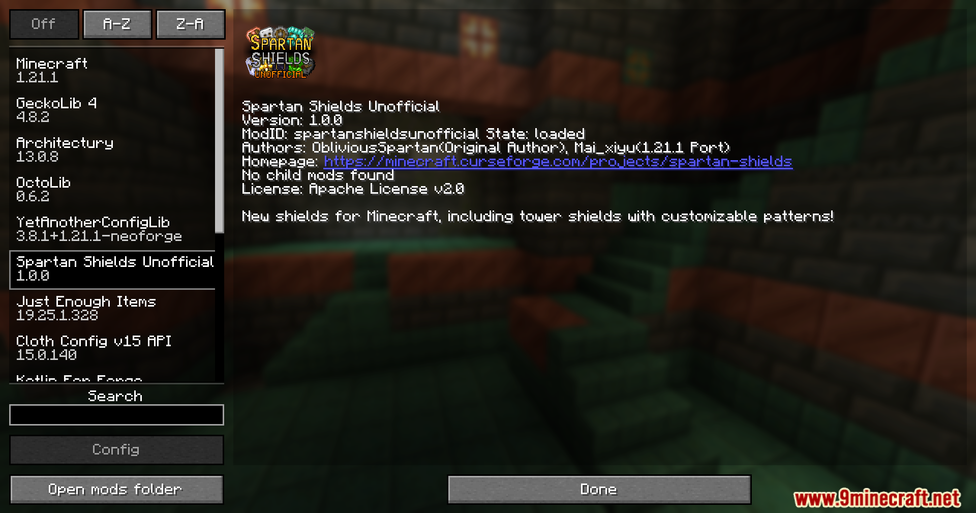 Spartan Shields Unofficial mod menu showing version and details