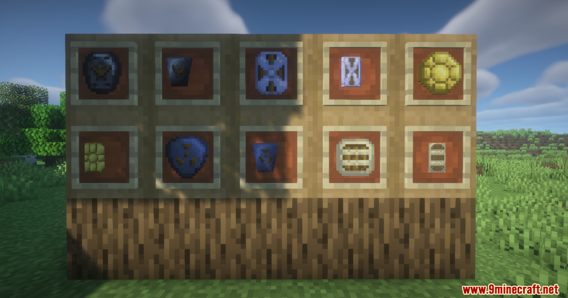 More custom shields displayed on item frames from the mod