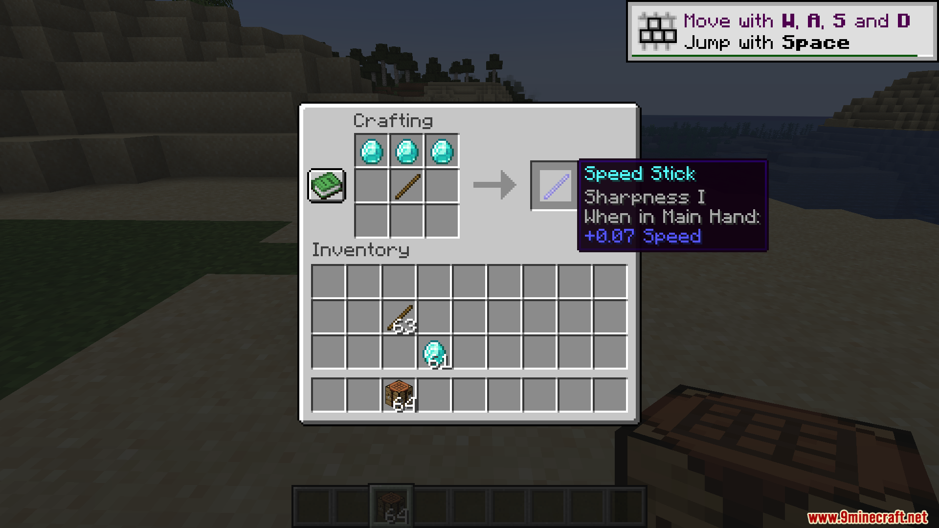 Speed Stick Mod crafting recipe using diamonds and stick