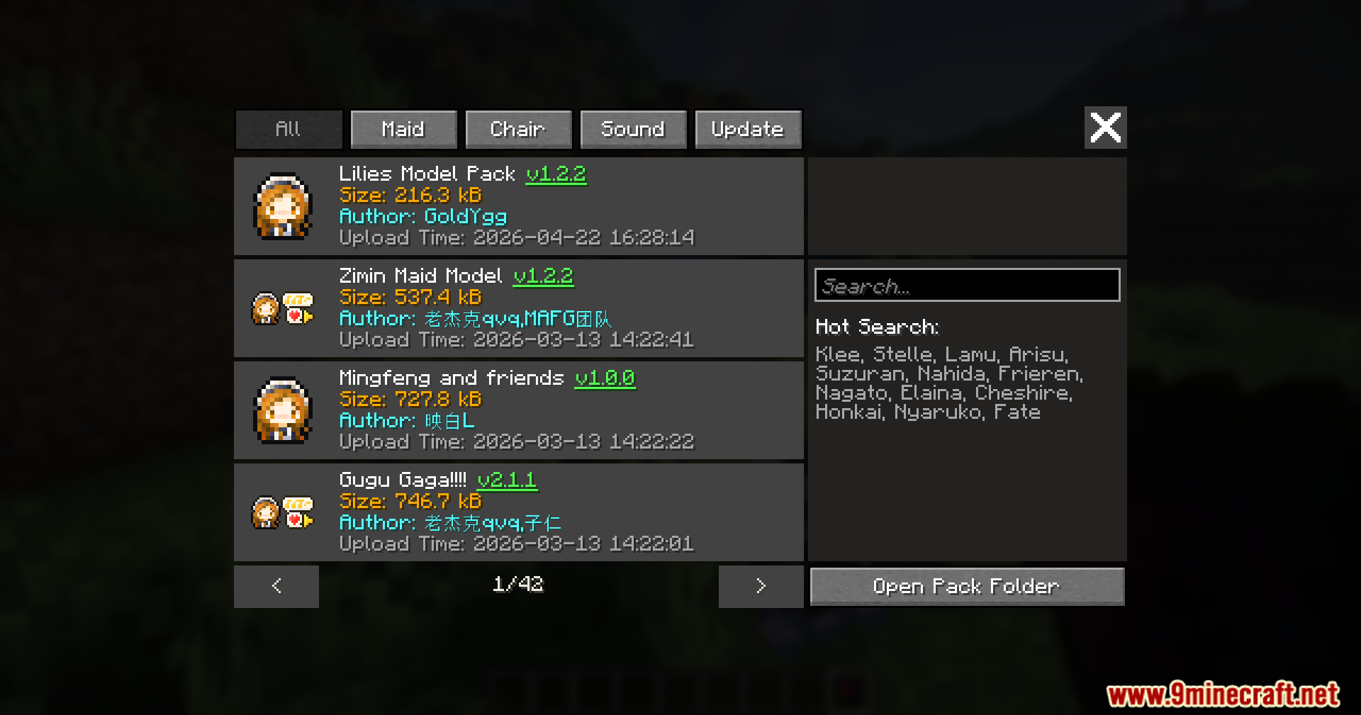 Spice of Life Maid Mod Screenshot 10 In-game menu displaying a list of downloadable model packs