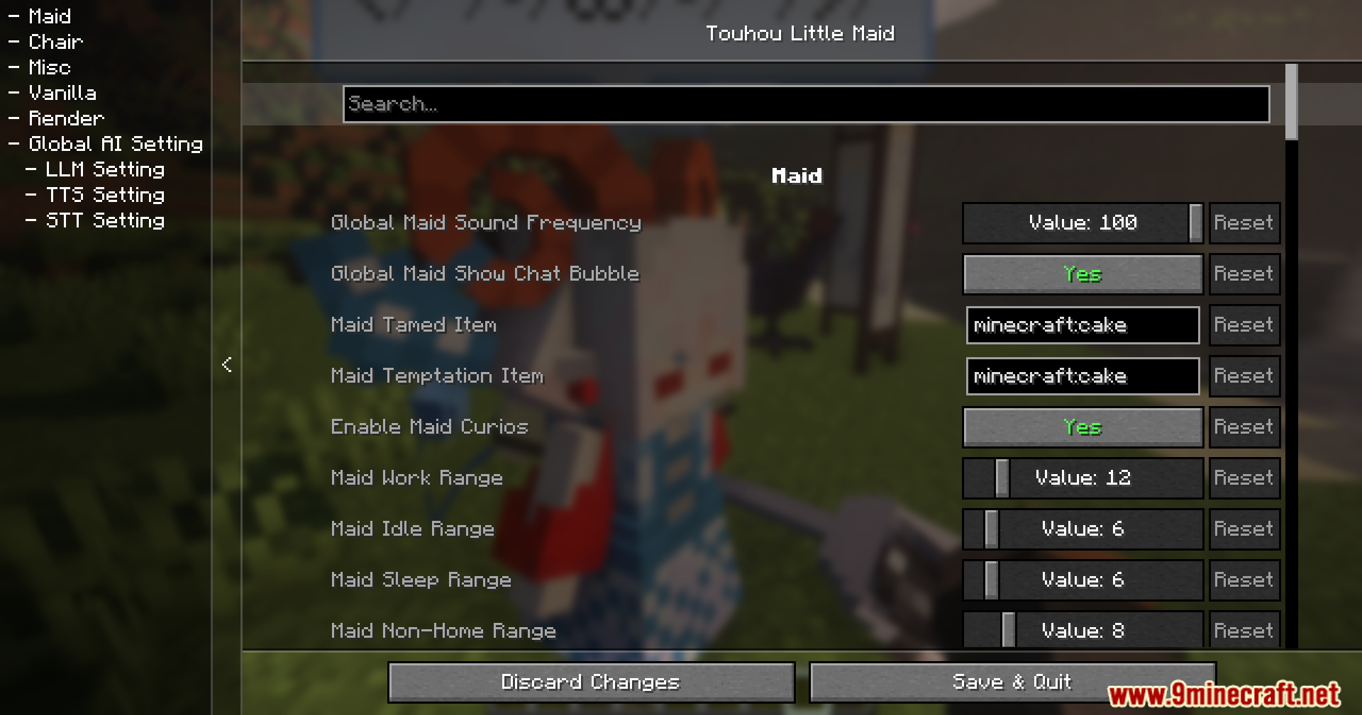 Spice of Life Maid Mod Screenshot 17 Game configuration menu displaying adjustable settings for maid entities