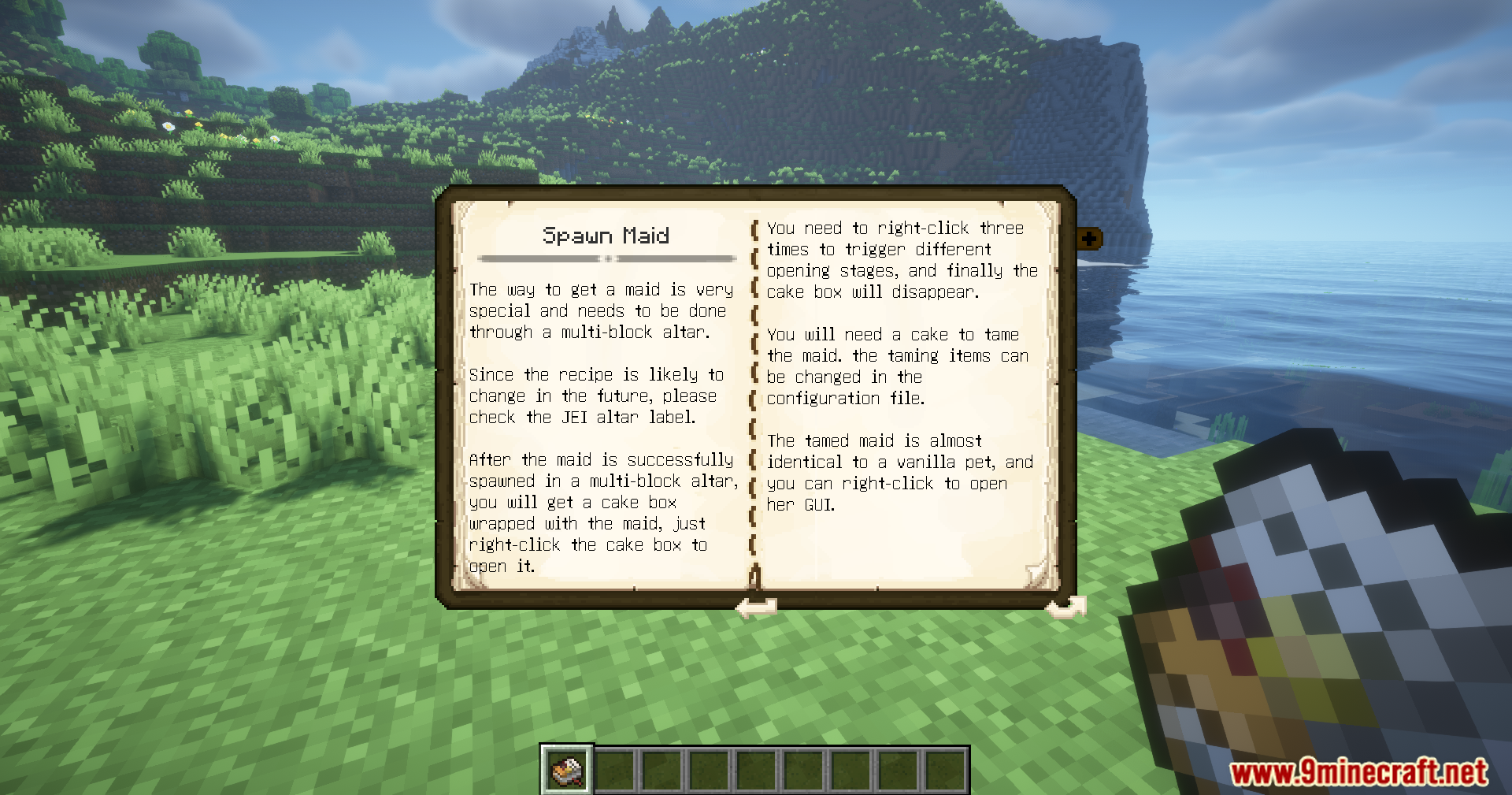 Spice of Life Maid Mod Screenshot 4 An open book displaying instructions on how to spawn a maid