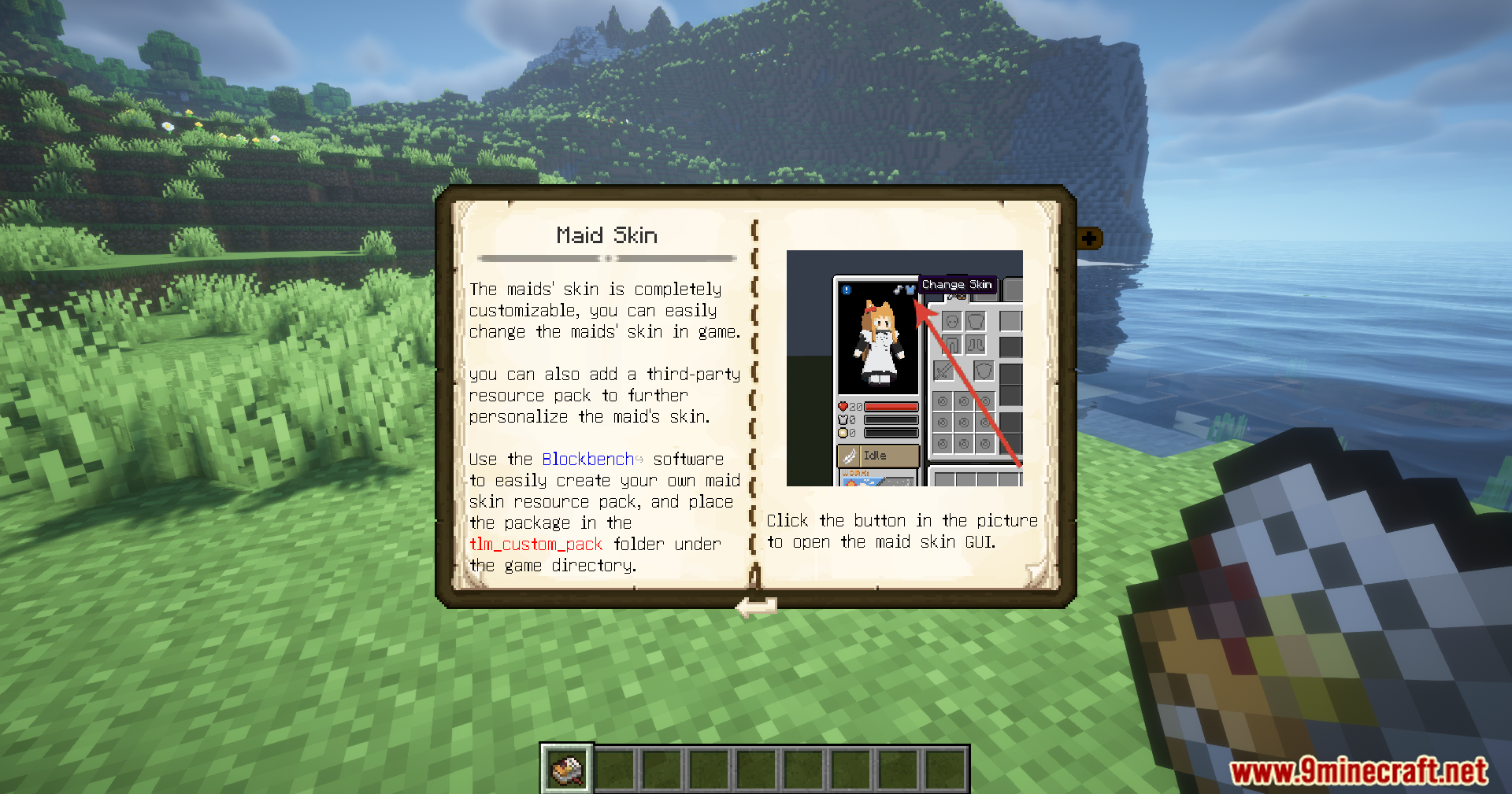 Spice of Life Maid Mod Screenshot 5 A book interface detailing how to customize maid skins in the game