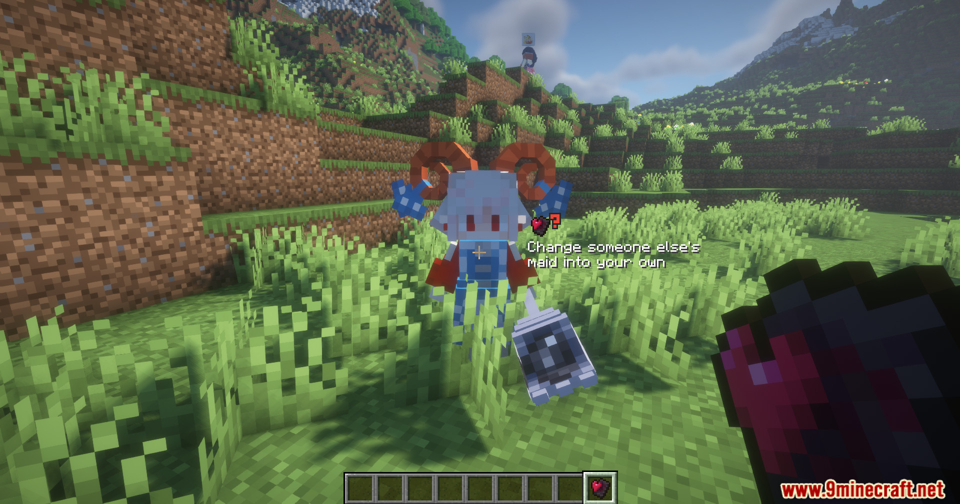 Spice of Life Maid Mod Screenshot 9 Player interacting with a maid character in a grassy field