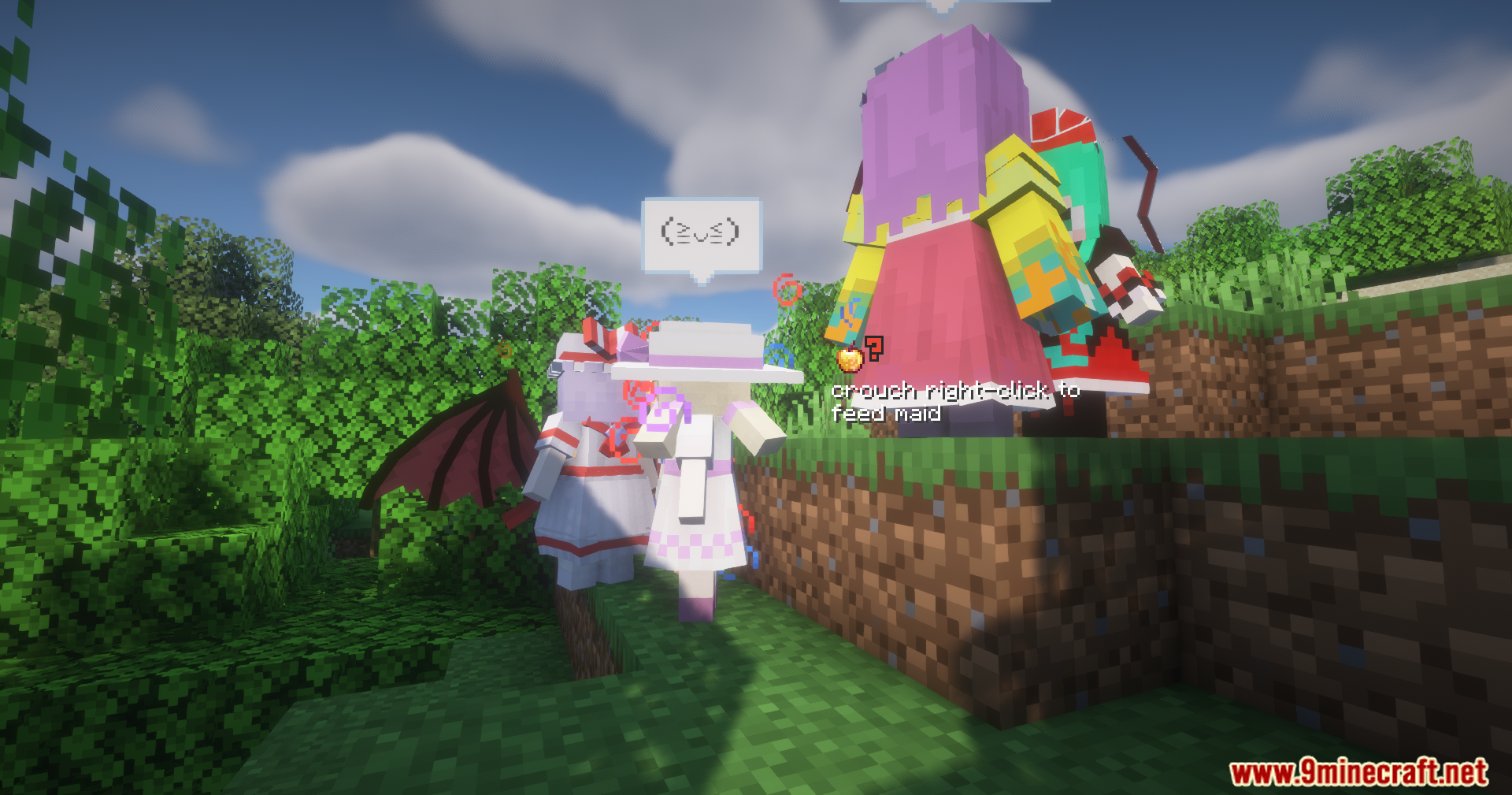 Spice of Life Maids' Dream Mod Screenshot 9 Anime style maids in a forest with a text prompt to feed them
