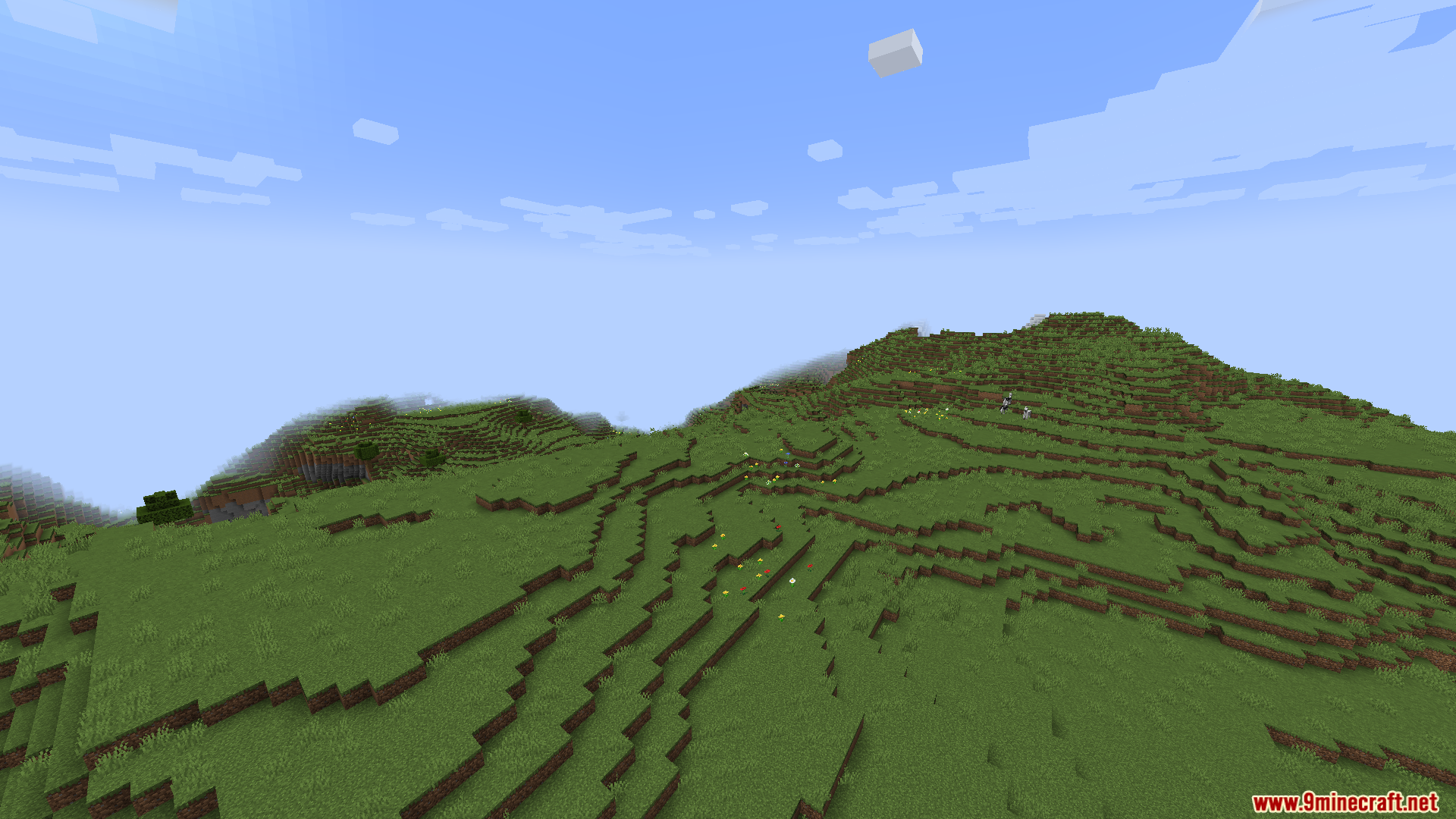 Starlight with Create Fix Mod Screenshot 10 Glowing particles float above a vast and rolling green landscape