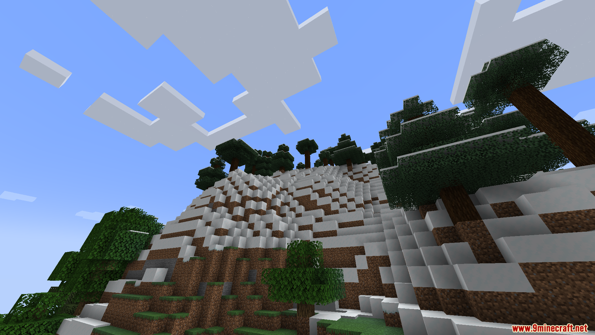 Starlight with Create Fix Mod Screenshot 5 A steep snowy mountain with dirt blocks and scattered spruce trees