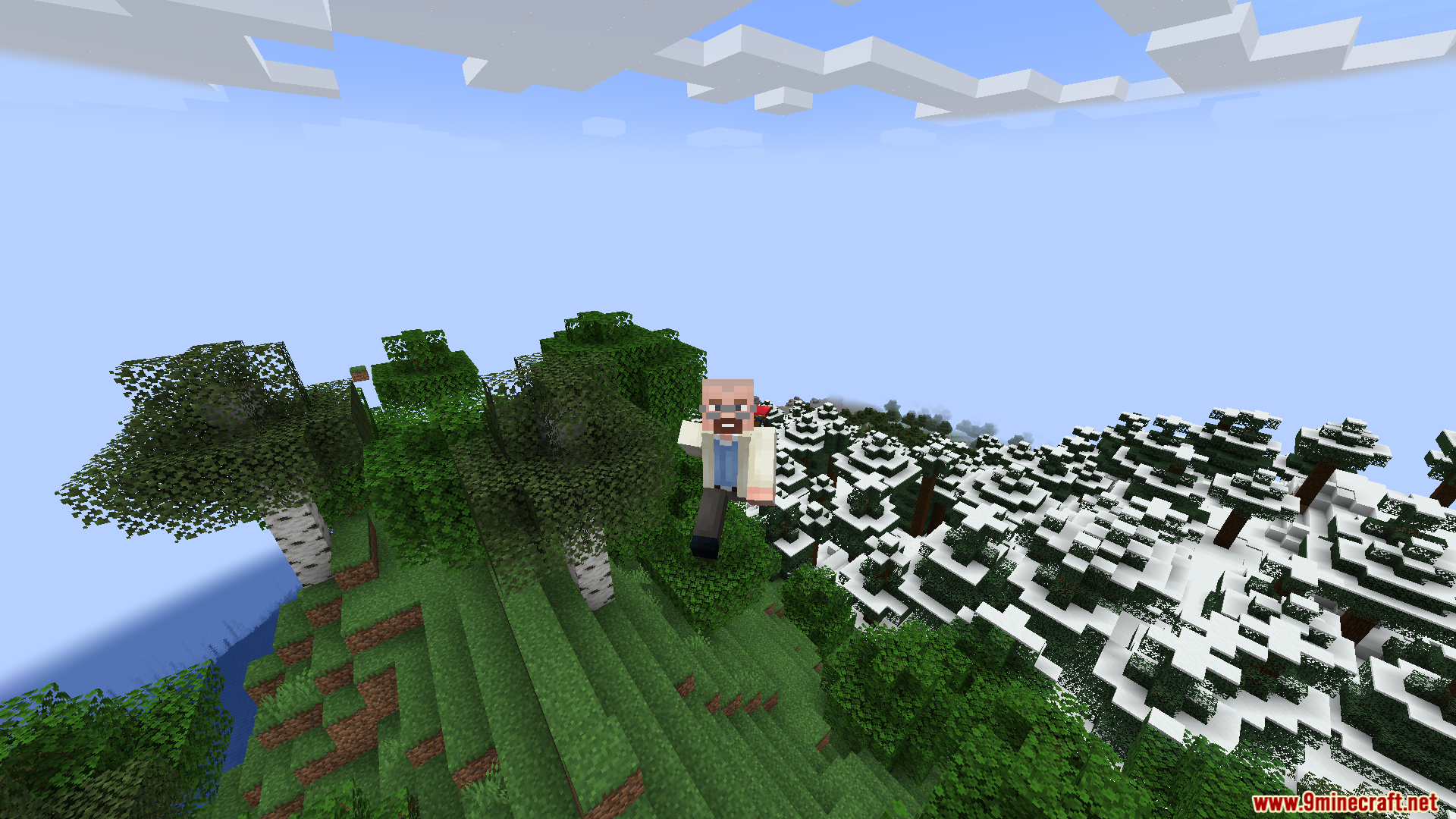 Starlight with Create Fix Mod Screenshot 7 Minecraft player character jumping over the border of forest and snowy biomes