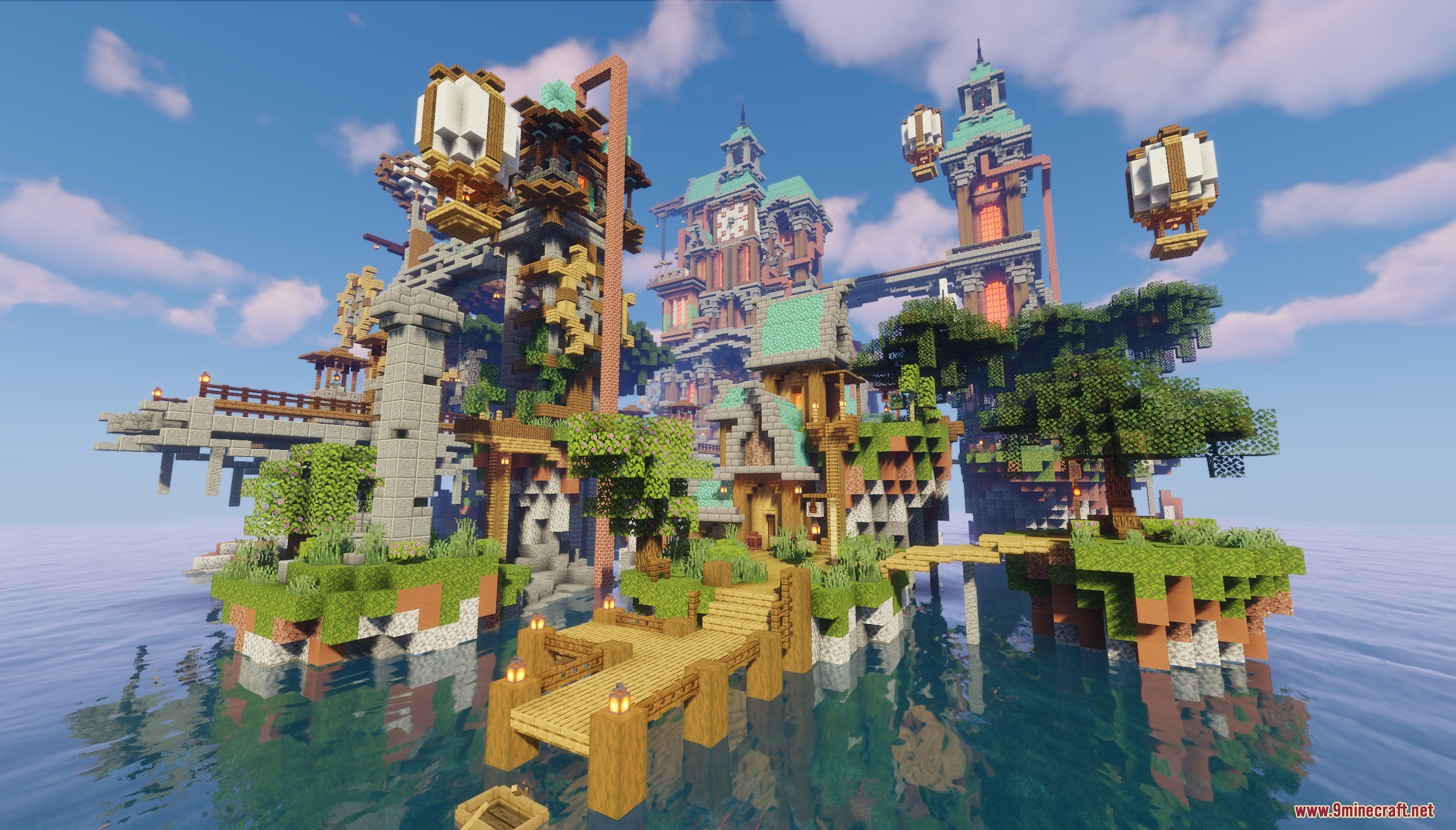 A vast steampunk city built on an ocean island