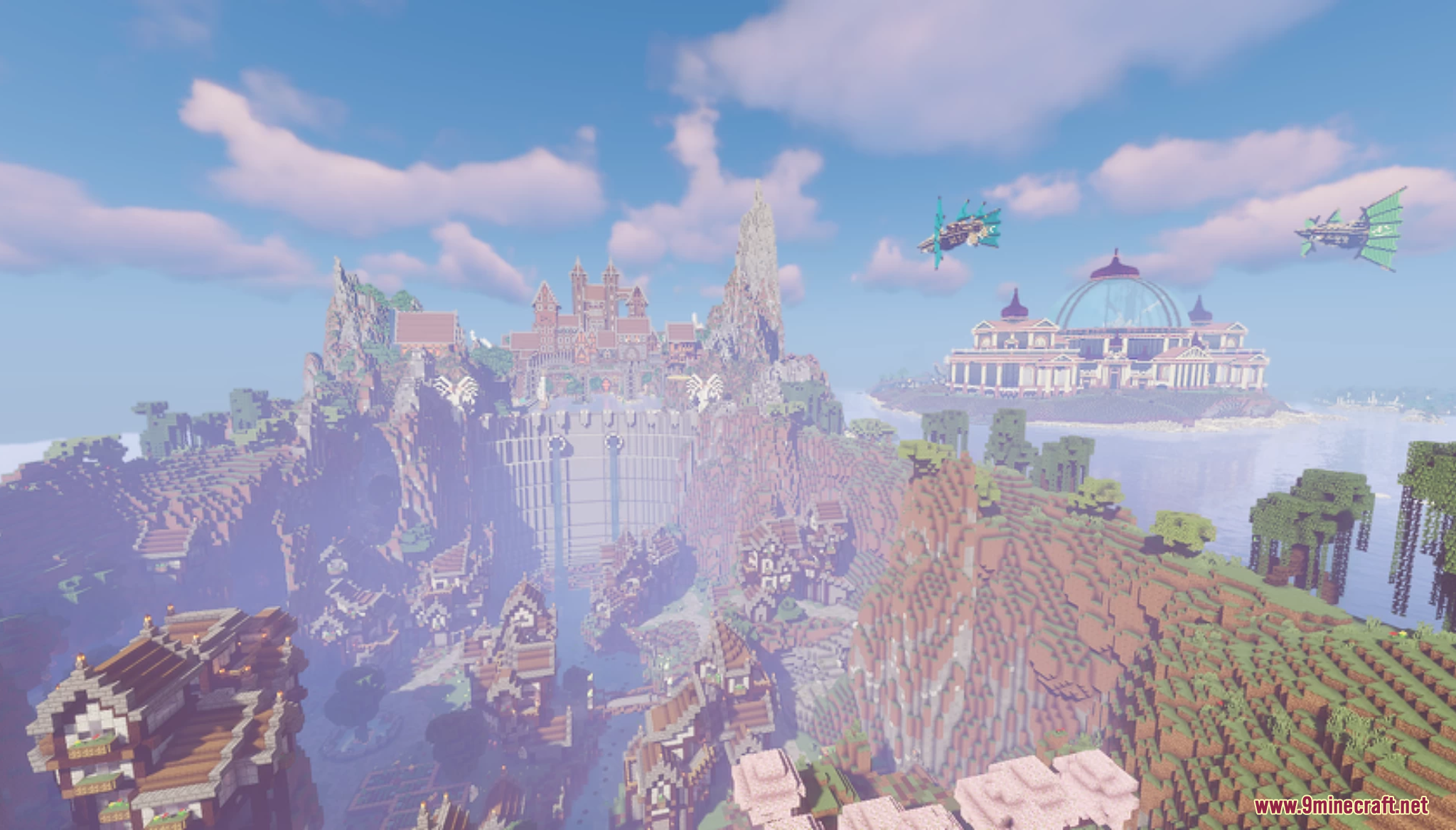 A massive castle built on a cliffside overlooking the city