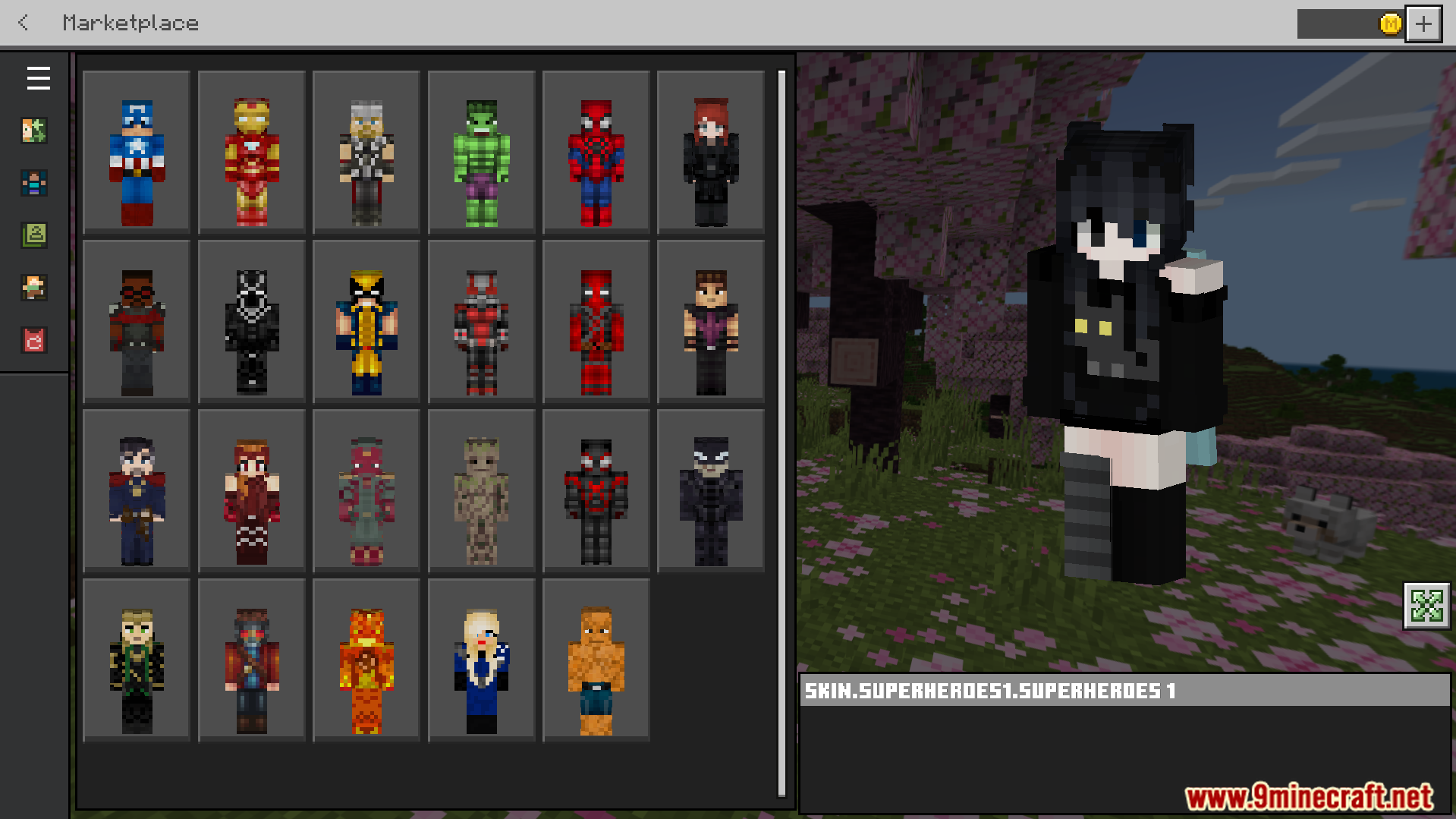 This skin pack brings many famous Marvel heroes into your game
