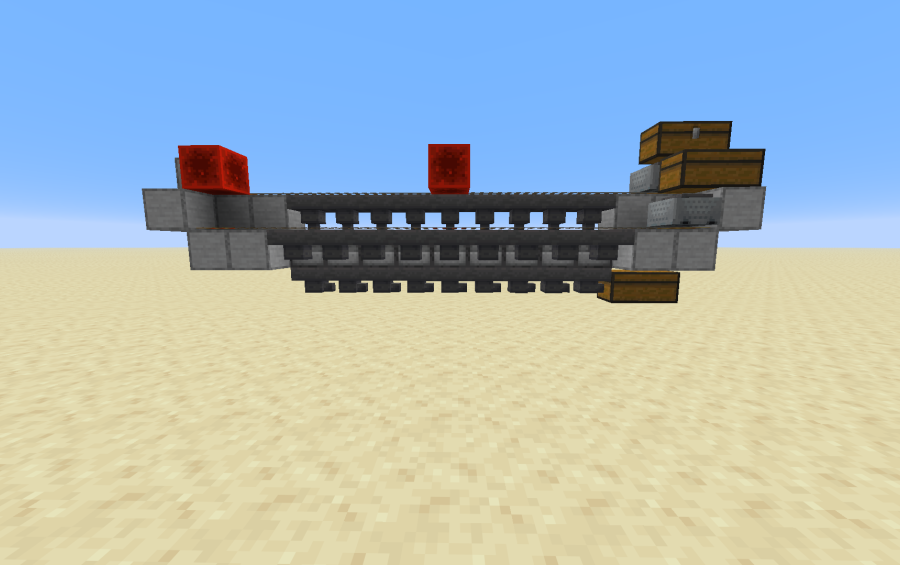 Super Smelter Expandable Schematic Screenshots 1 Side view of a redstone super smelter machine with hoppers and chests