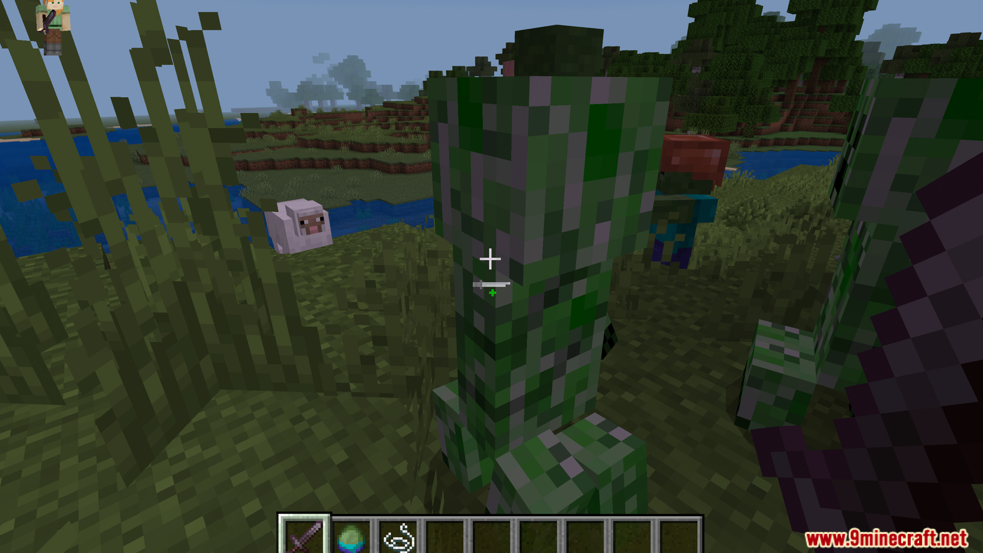 A sweep attack is ready to hit several mobs grouped together