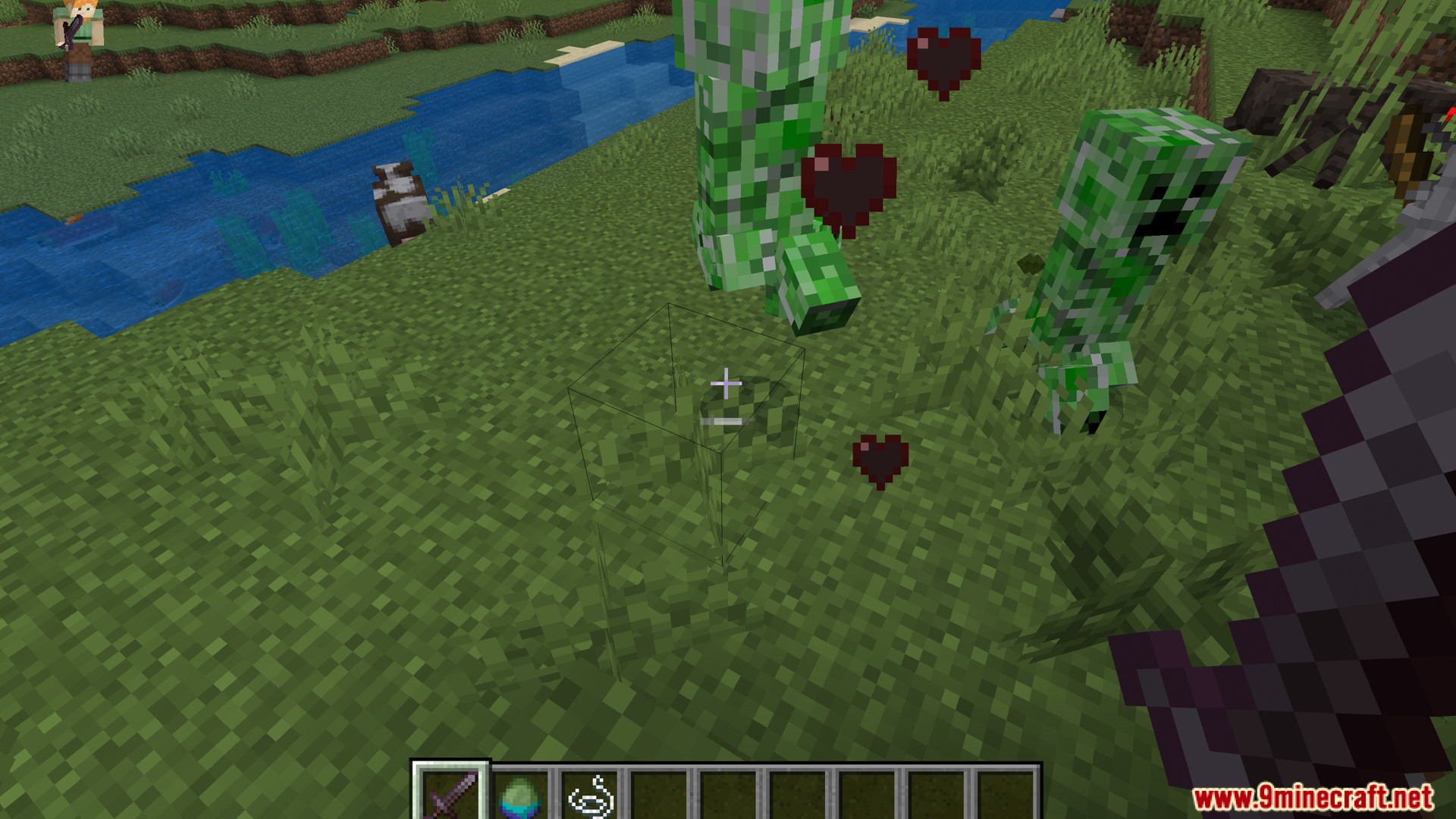 A player's sweep attack hits multiple hostile mobs at once