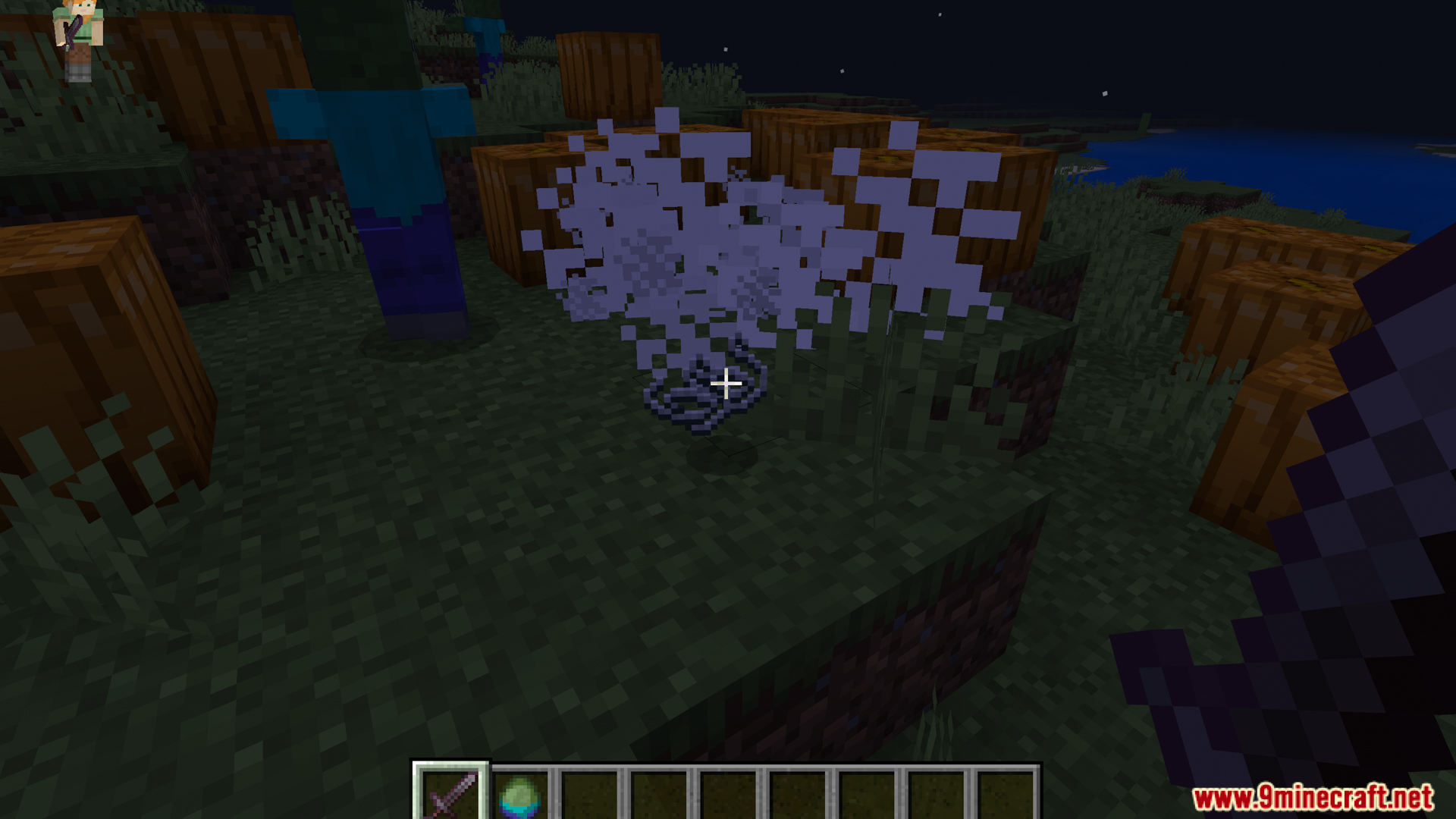 The sweep attack leaves lingering particle effects on the ground