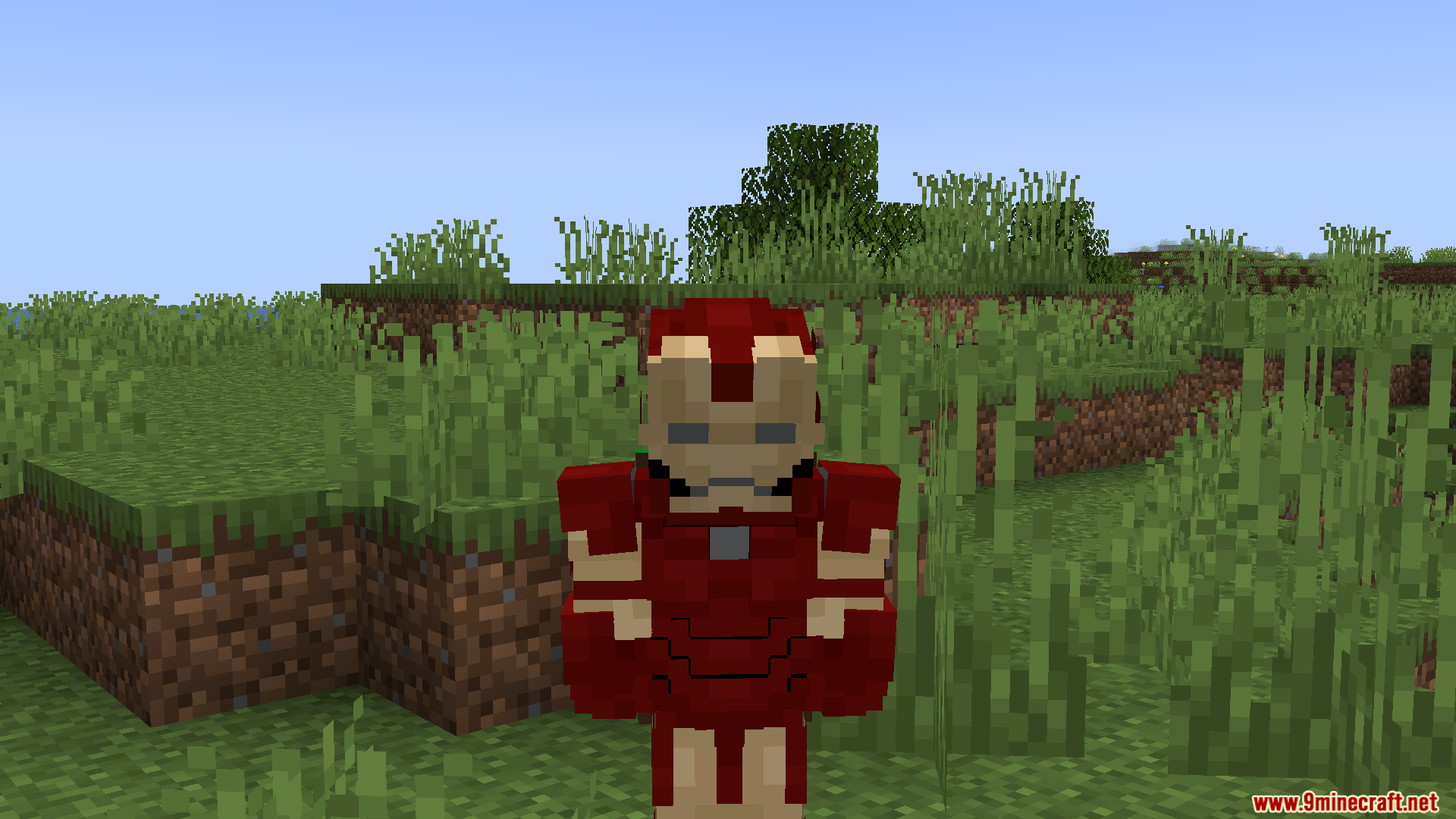 A player wearing the Iron Man Mark 3 armor suit