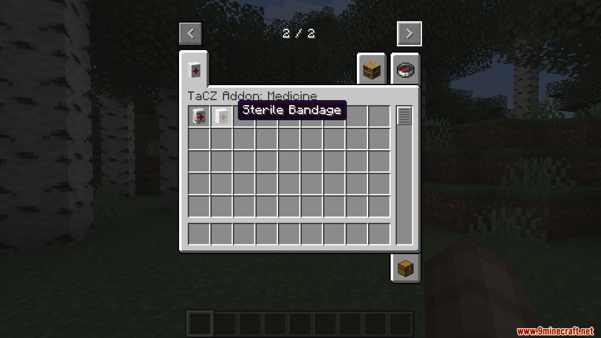 TaCZ Bleeding Mod Screenshot 1 Inventory menu showing sterile bandage item from the medicine addon