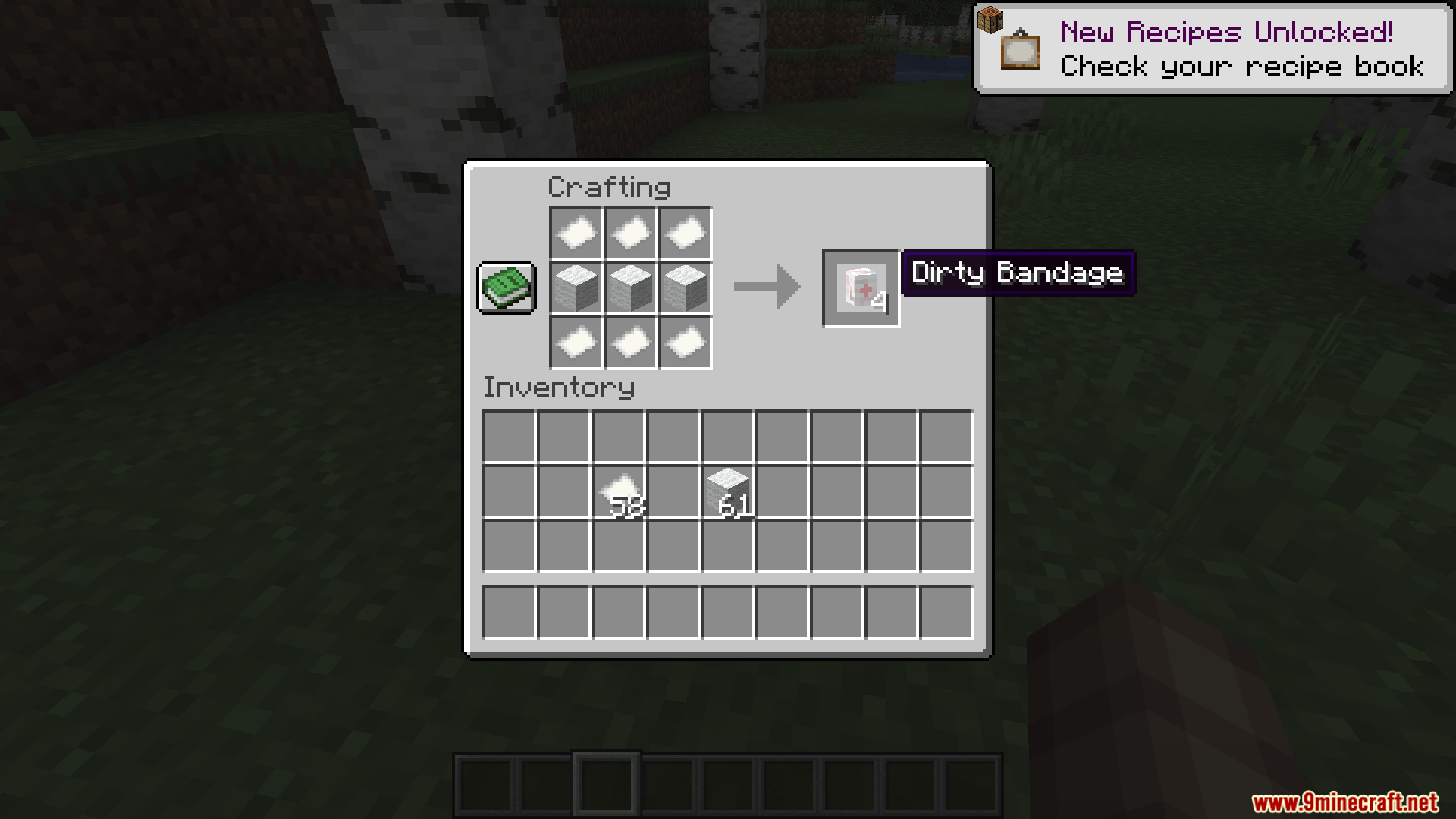 TaCZ Bleeding Mod Screenshot 2 Crafting recipe for dirty bandage using paper and wool blocks