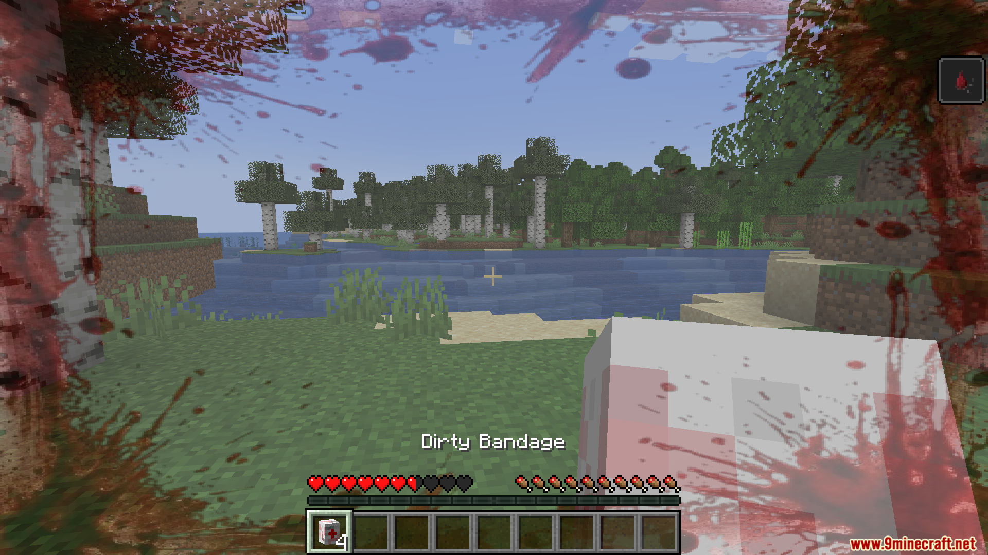 TaCZ Bleeding Mod Screenshot 4 Player applying a dirty bandage item to heal wounds while bleeding