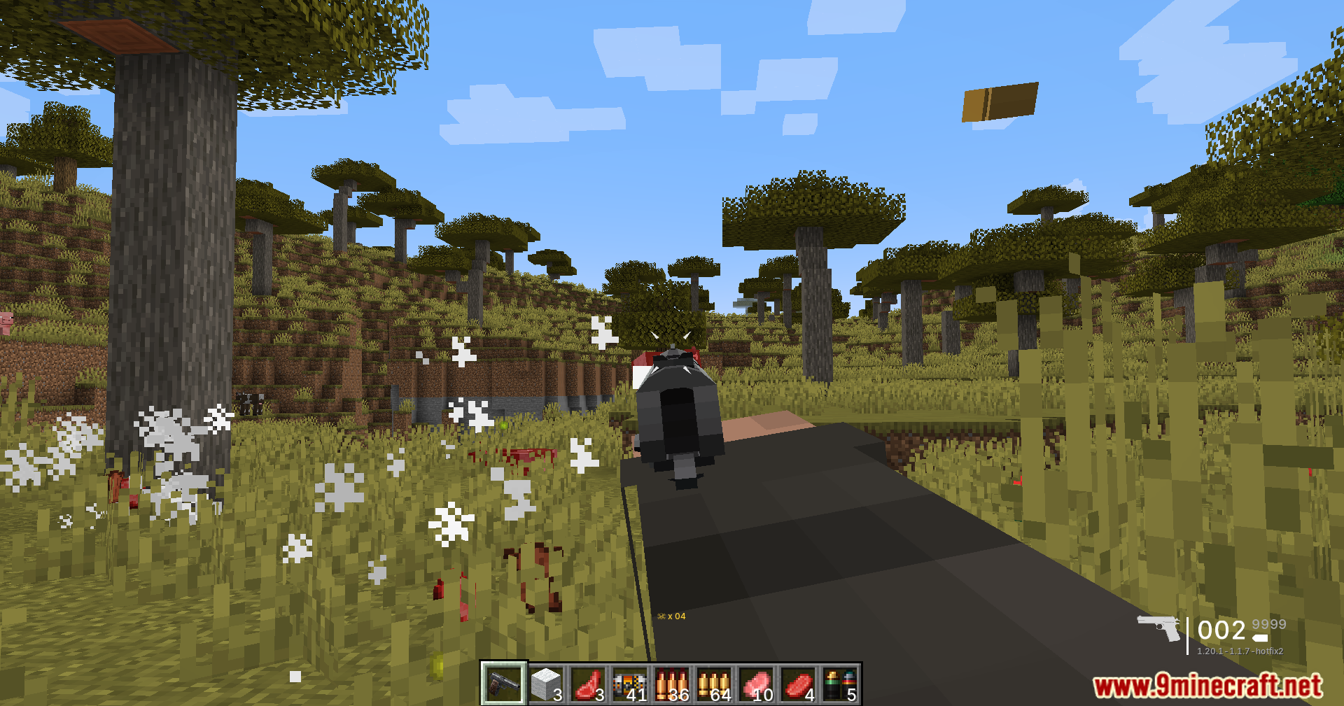 TaCZ Bullets Back Mod Screenshot 12 Player firing a handgun with a bullet casing ejecting in the air