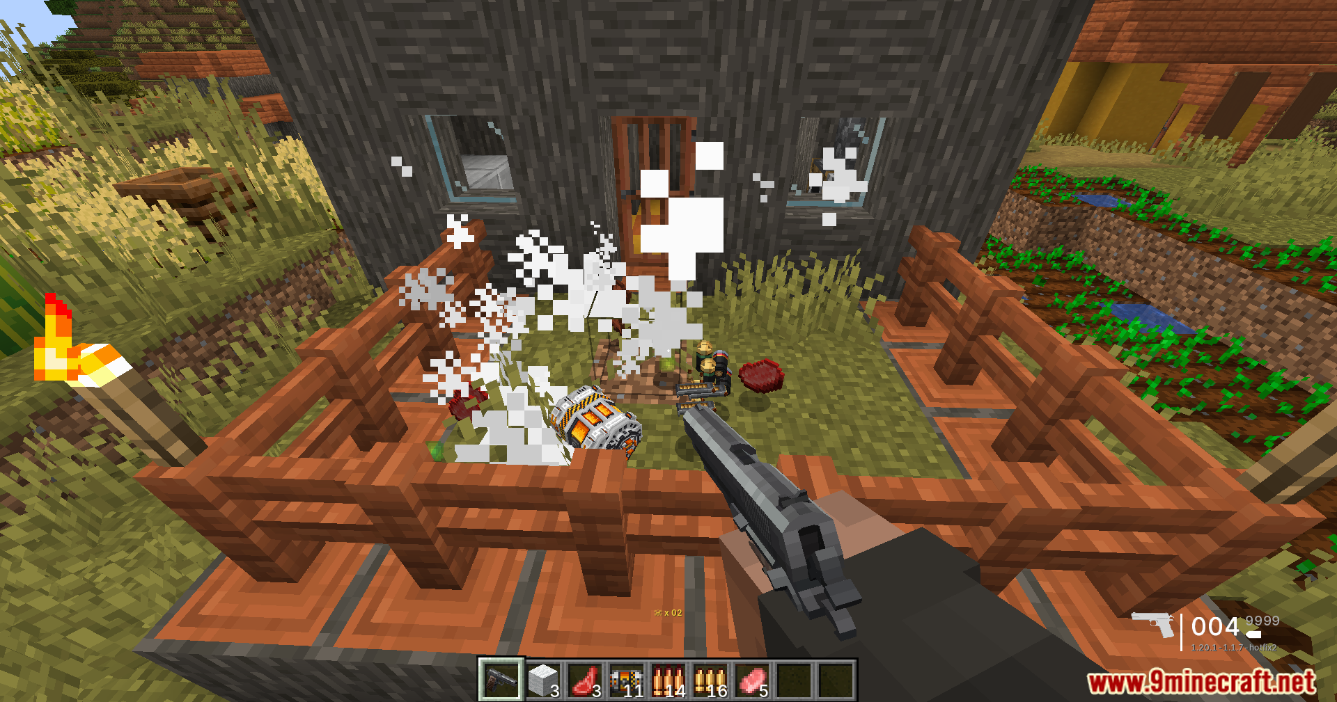 TaCZ Bullets Back Mod Screenshot 6 Defeated cow drops raw meat and ammo boxes on the ground