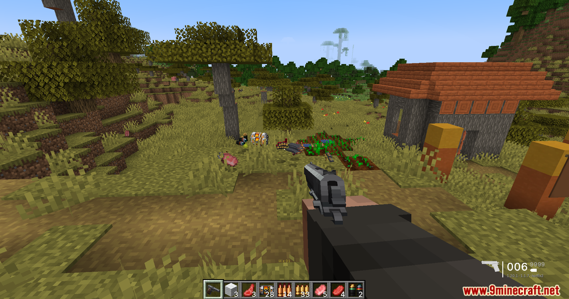 TaCZ Bullets Back Mod Screenshot 8 Loot including ammo boxes and meat dropped by defeated pigs on the ground