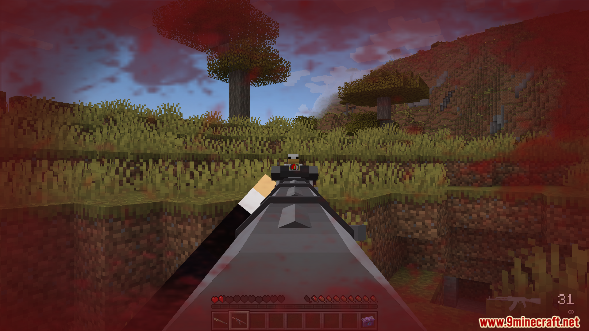 Player's screen turns red from taking heavy damage