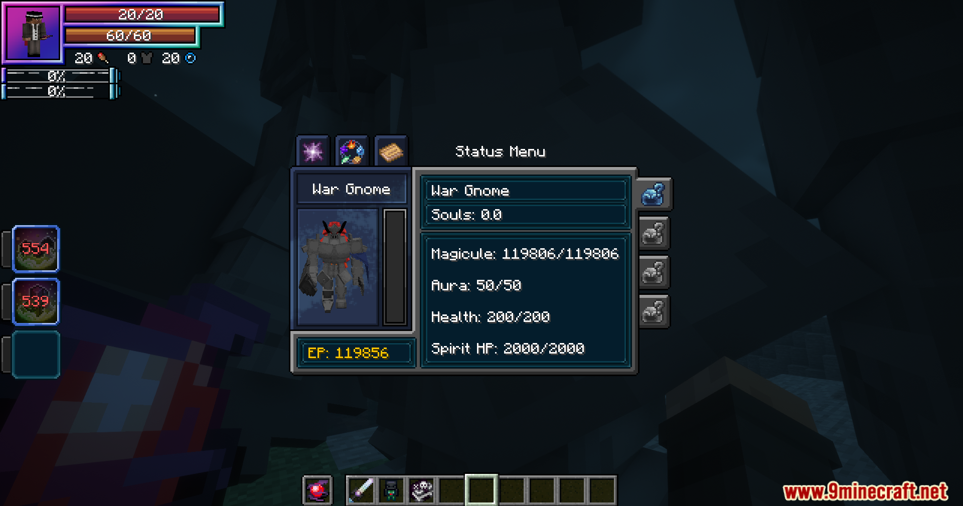 Tensura Better Subordinates Mod Screenshot 6 Custom status menu displaying health and magicule stats for a War Gnome