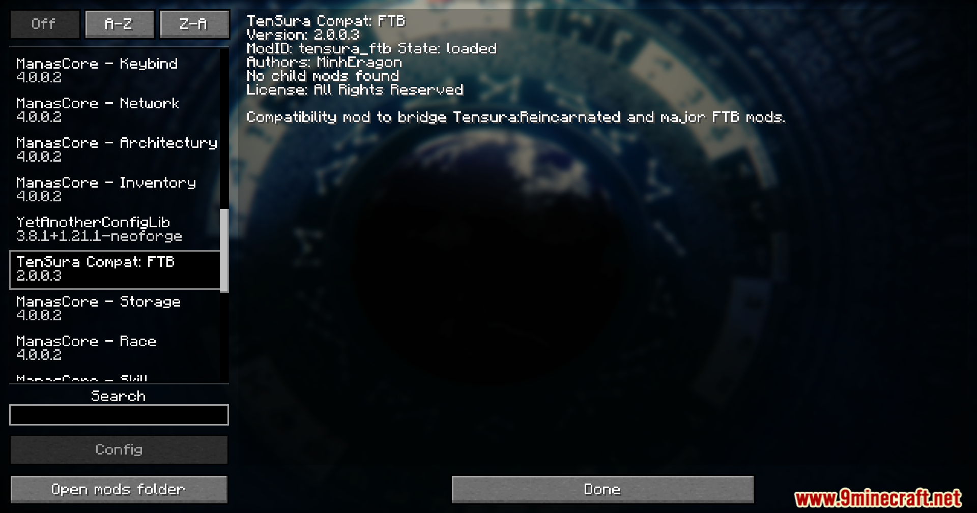 Tensura Compat Ftb Mod Screenshot 1 Mod list menu showing Tensura Compat FTB installed
