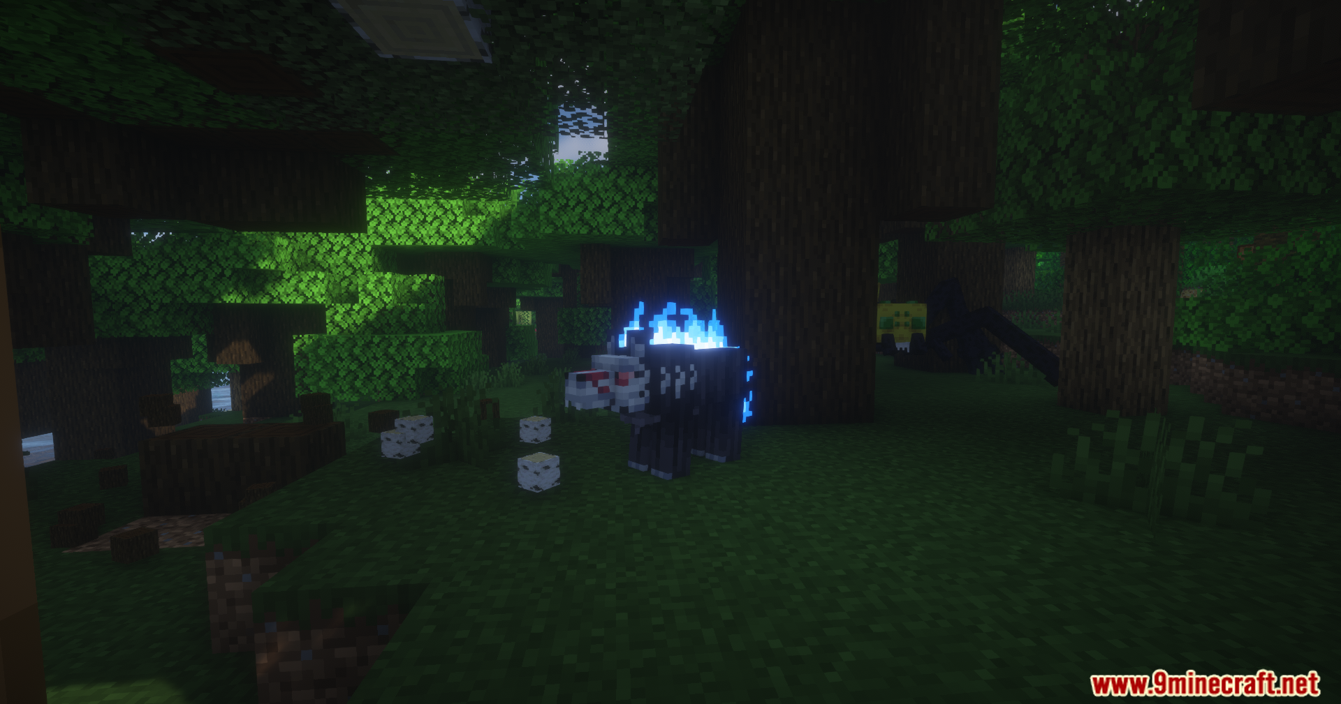 Tensura Compat Ftb Mod Screenshot 10 A dark wolf mob with glowing blue flames in a forest