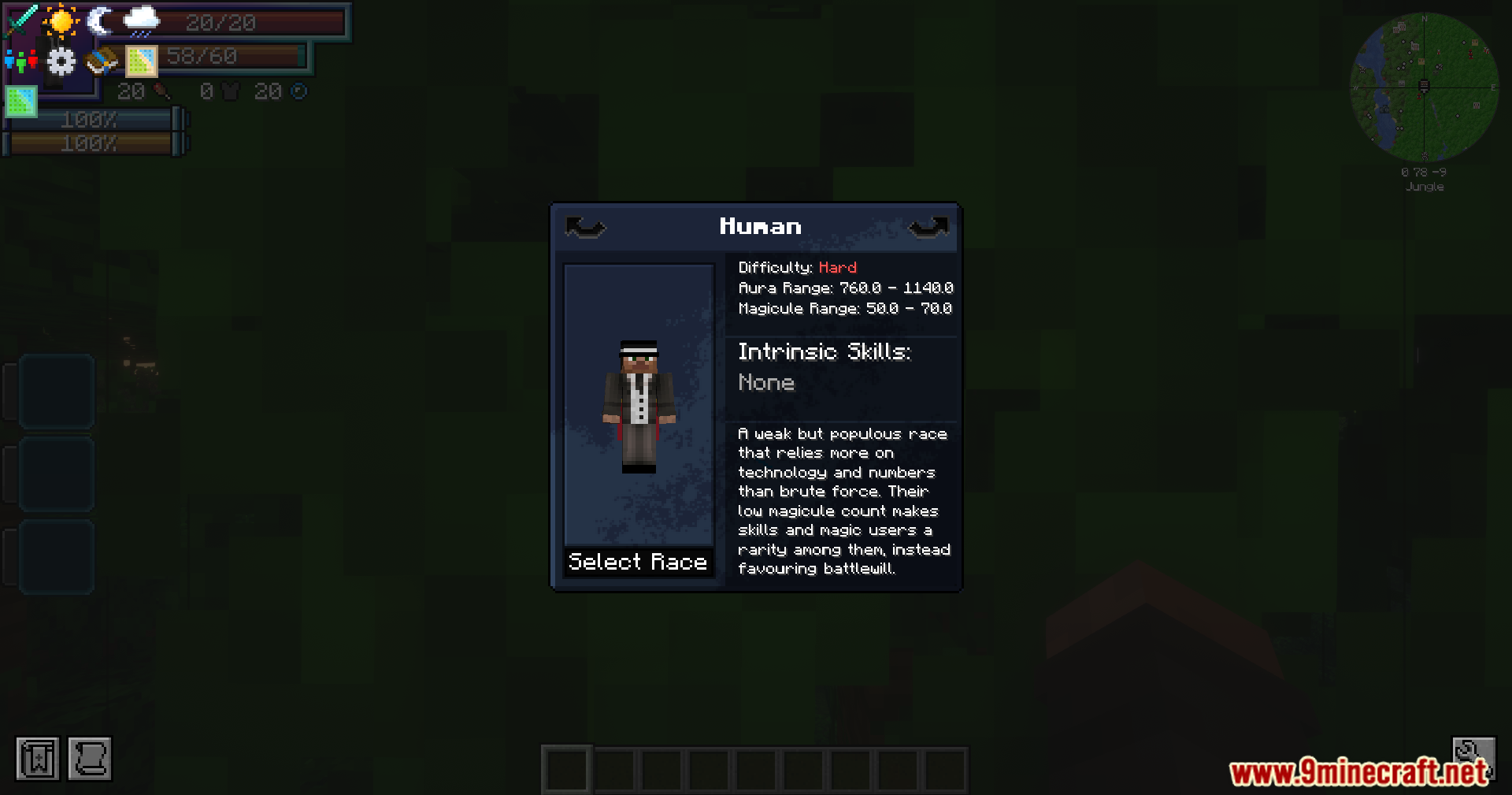 Tensura Compat Ftb Mod Screenshot 2 Player selecting Human race in character creation screen