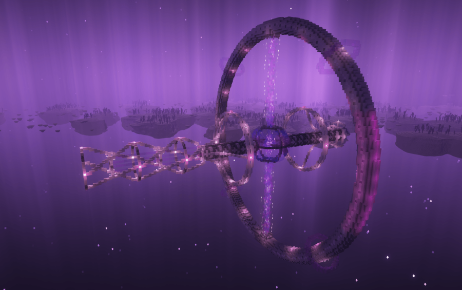 The Damocles Schematic Screenshots 1 A massive futuristic sci-fi space station floating in a purple cosmic sky