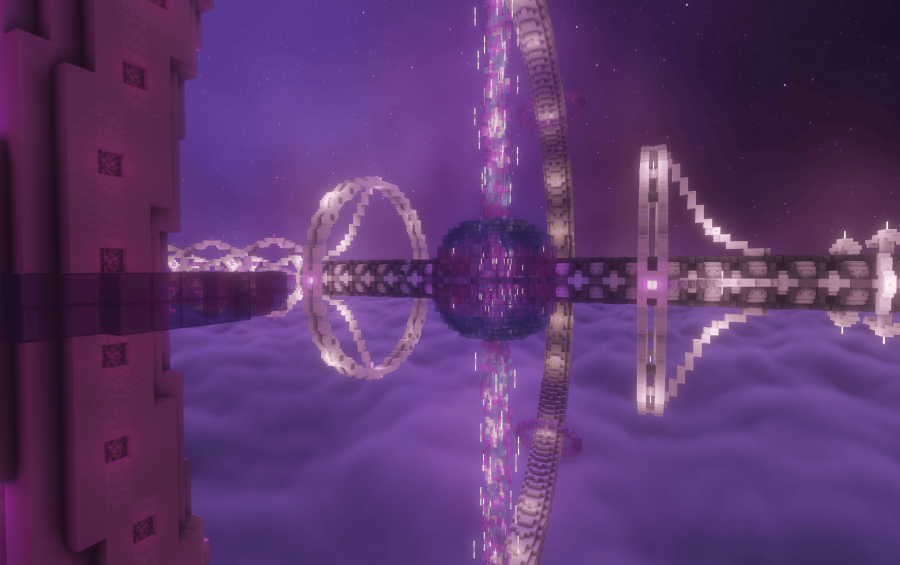 The Damocles Schematic Screenshots 2 Close up of a symmetrical sci-fi structure with glowing purple energy beams