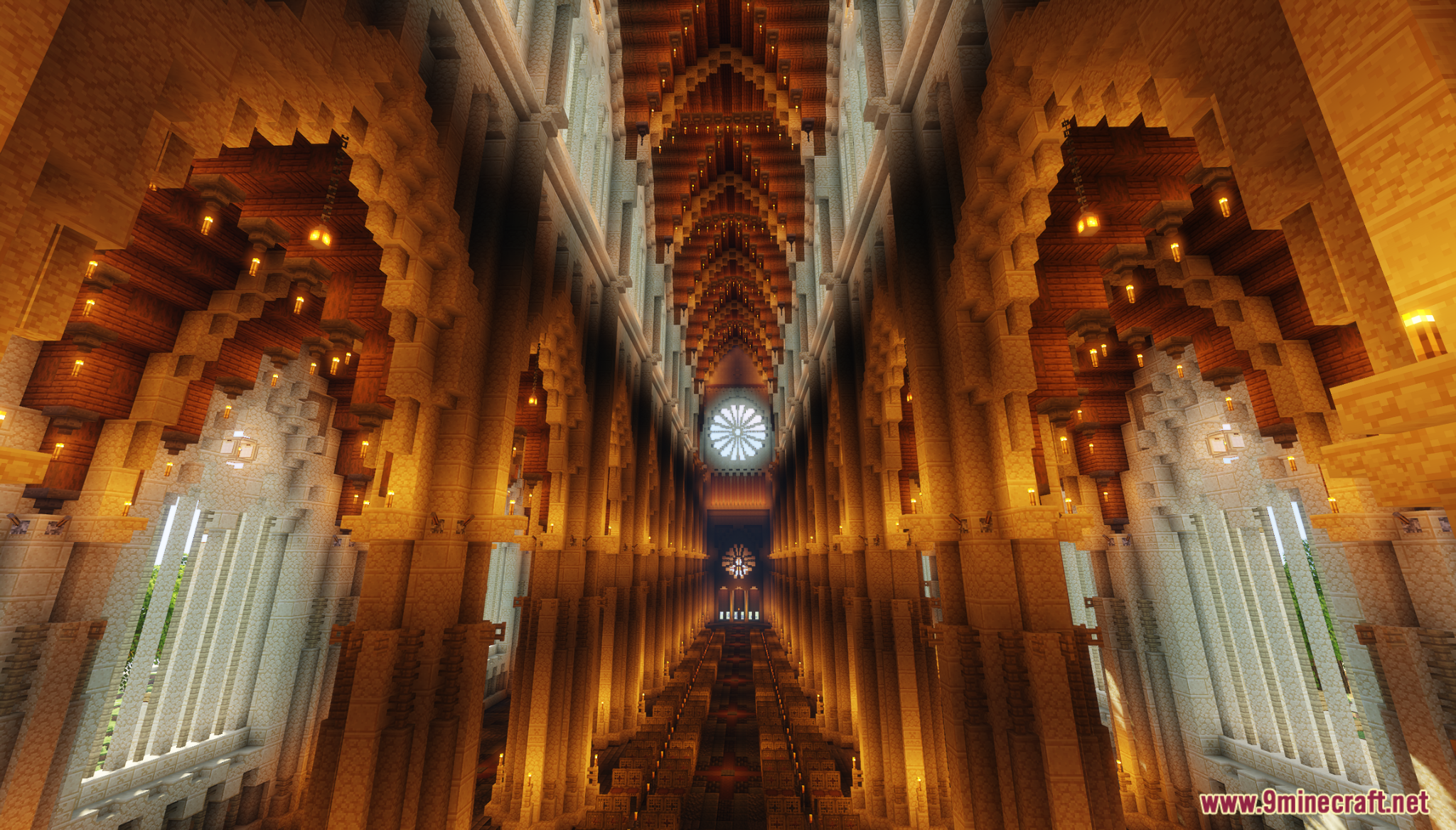 The First Cathedral Map Screenshot 9 Interior view of a grand cathedral with tall pillars and stained glass windows