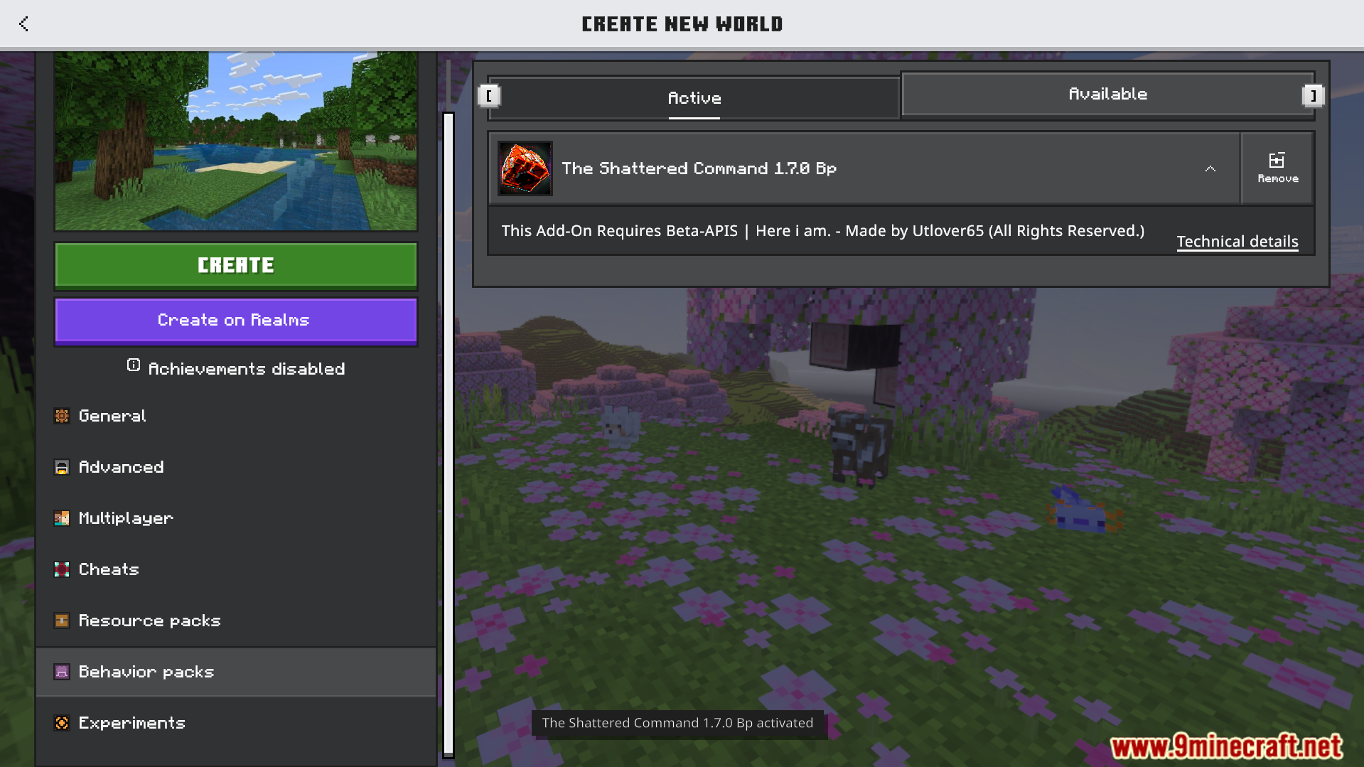 The Shattered Command Addon Screenshot 1 Activating the behavior pack for this horror addon in world creation menu