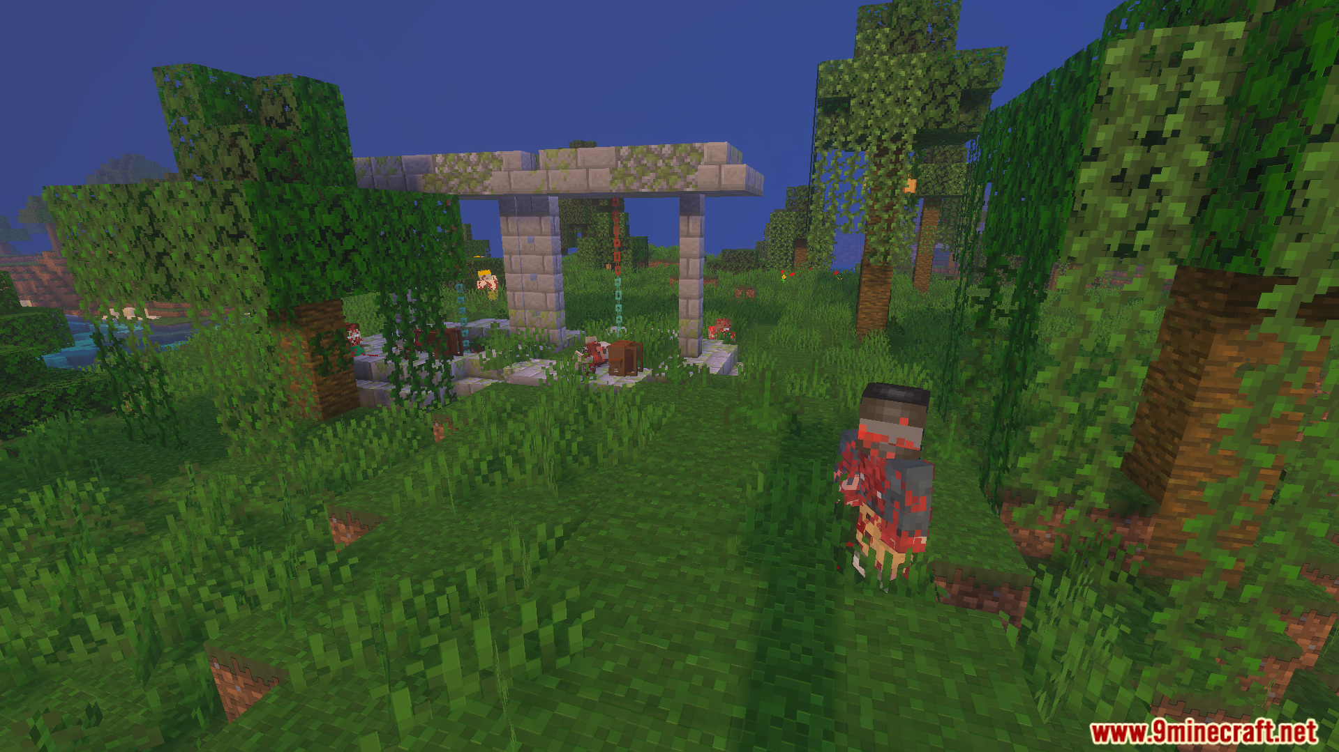 Custom stone ruins structure generating in a forest biome with new zombies