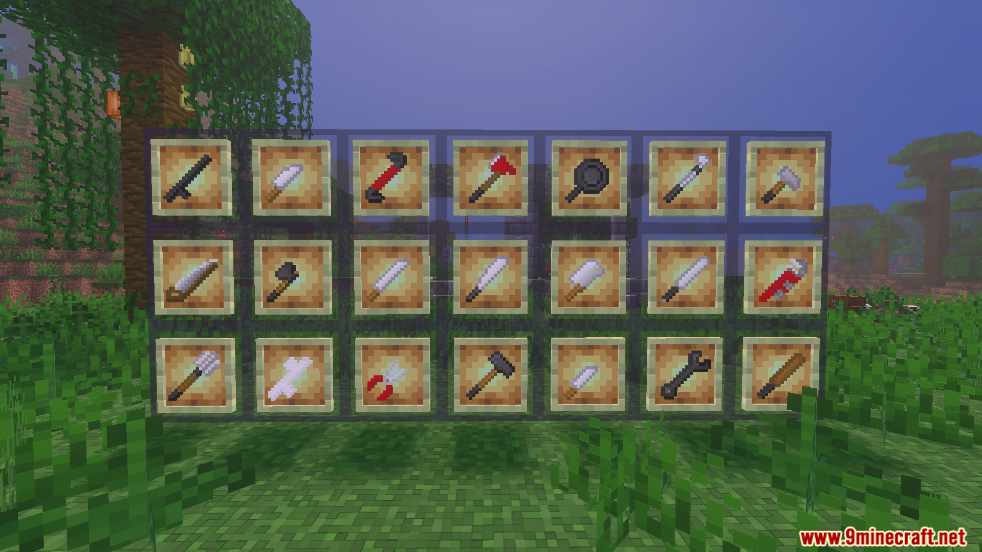 Display of various melee weapons in item frames