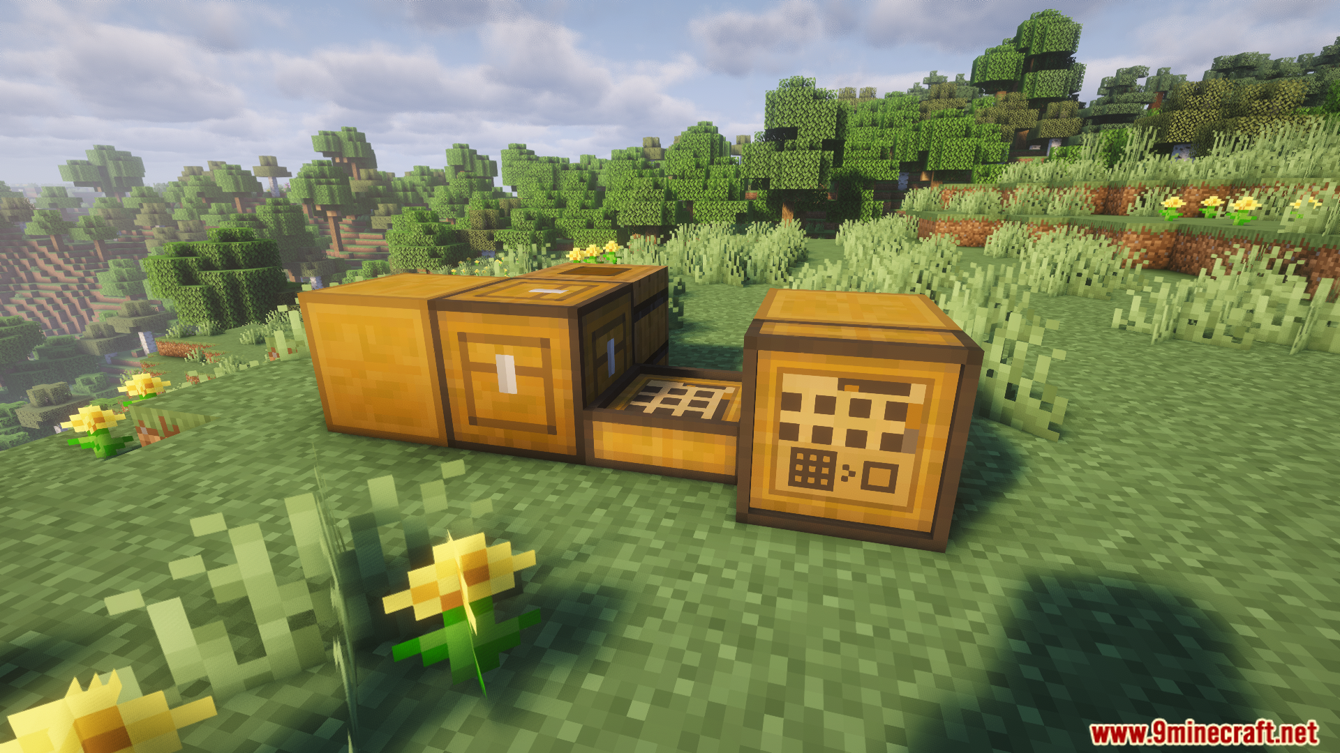 A simple storage network built with wooden blocks