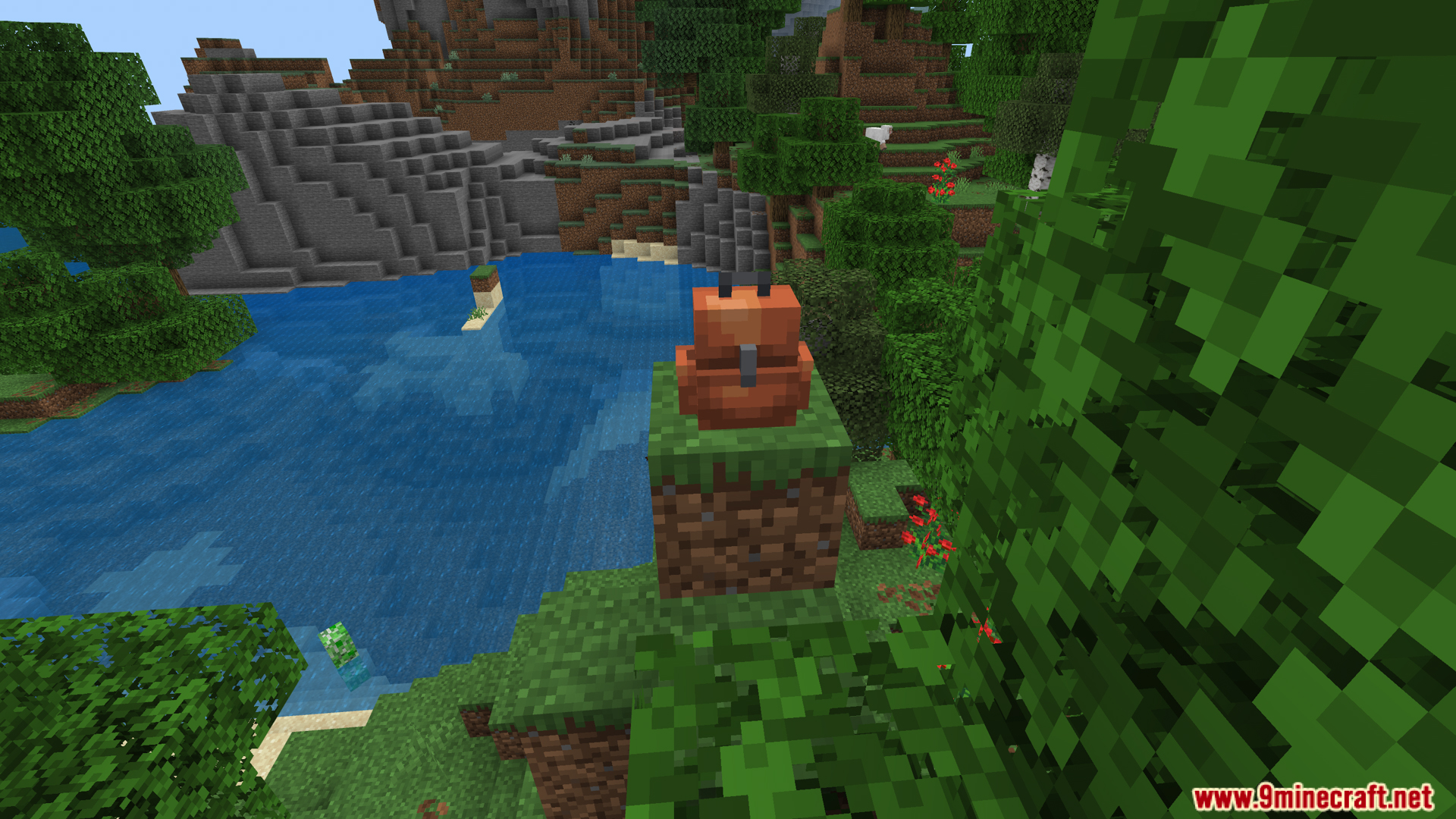 A backpack for storing items while exploring a hilly biome