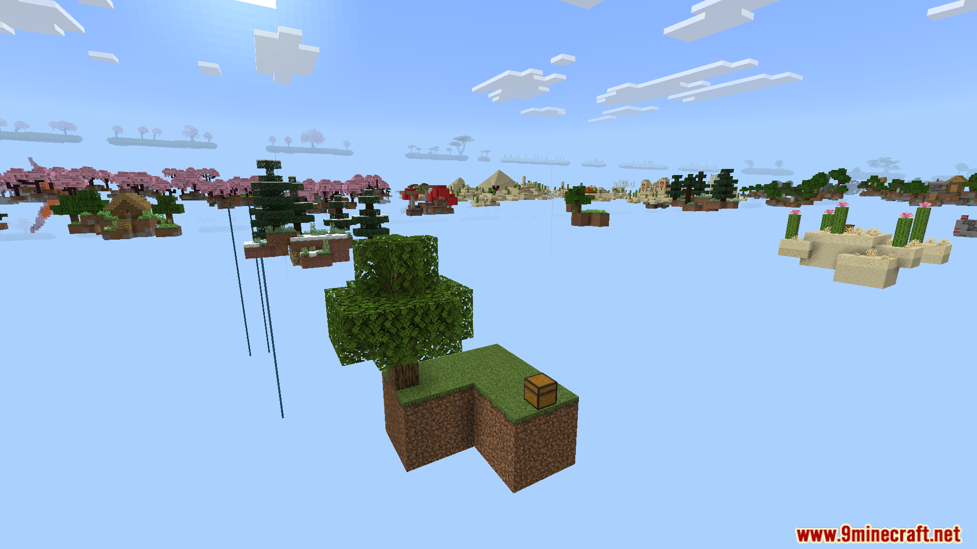 Explore a vast sky filled with many different biome islands