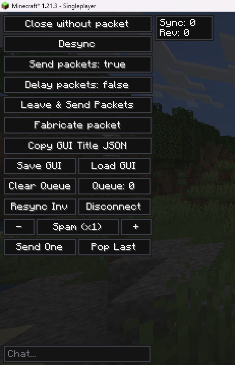 UI-Utils Advanced Mod Screenshot 4 Custom inventory overlay displaying various packet debugging buttons on the left side