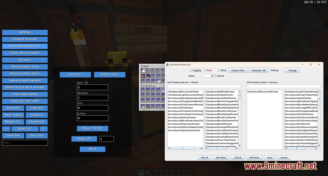 UI-Utils Remake Mod Screenshot 1 Player using advanced packet tool and custom interface utilities menu in game