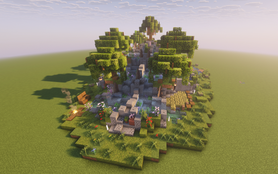 Underground House Beneath Hot Springs Schematic Screenshots 1 A detailed Minecraft build featuring hot springs waterfalls and lush green trees