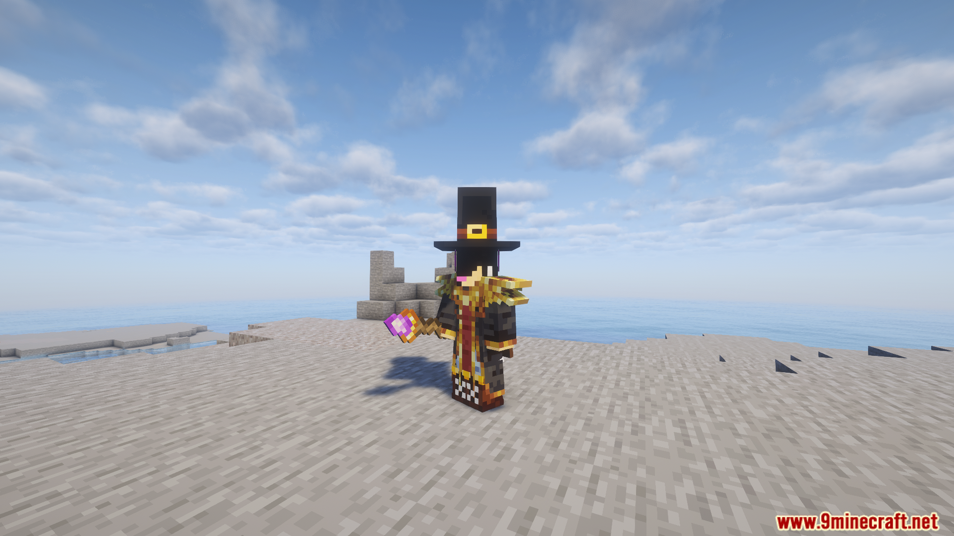 A wizard character wearing a top hat and holding a spellbook