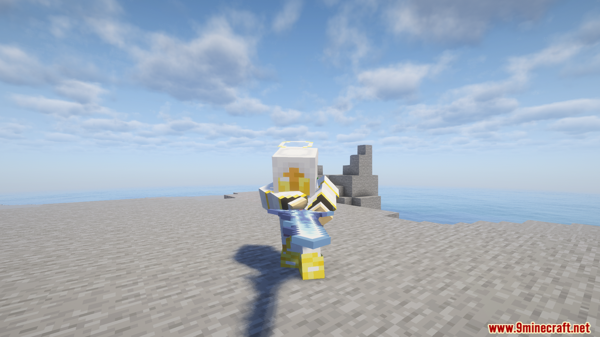 Character in a dynamic pose casting a spell with a sword
