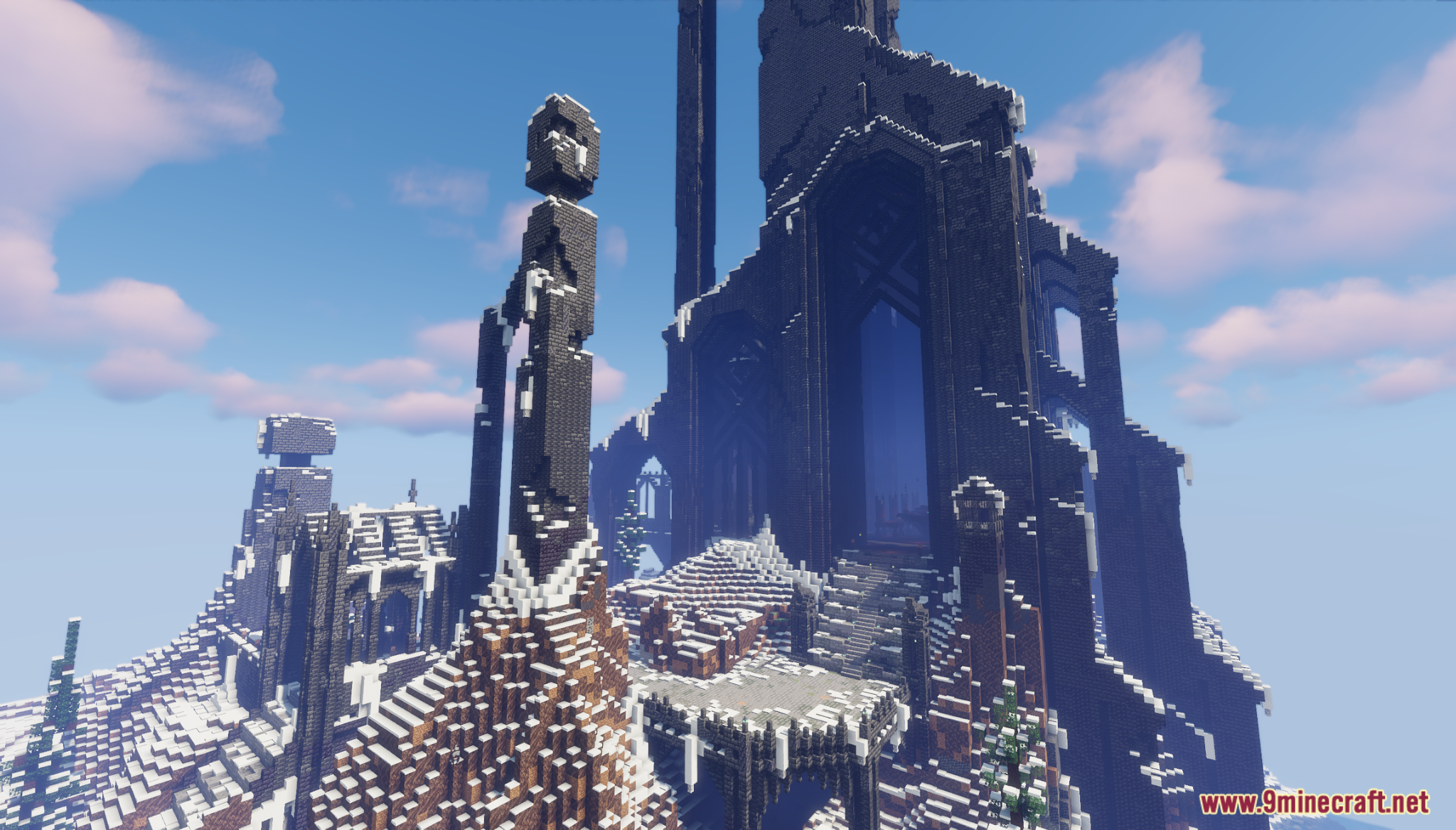 Utgard Map Screenshot 1 Massive dark gothic castle ruins standing on a snowy mountain peak