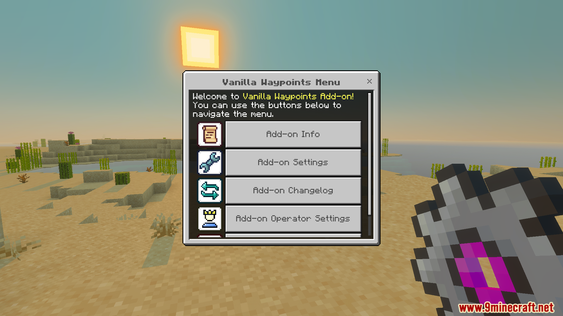 Vanilla Waypoints Addon Screenshot 1 player opening the main menu interface to manage custom waypoint settings