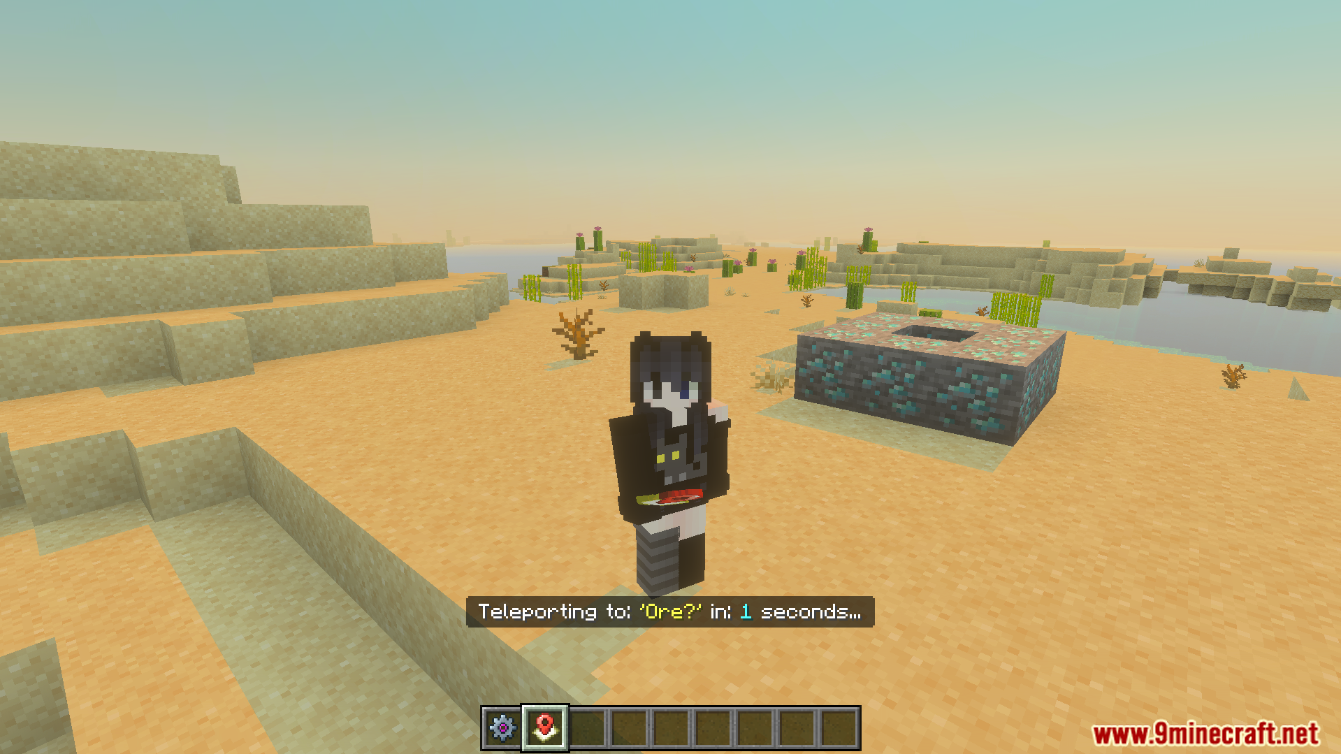 Vanilla Waypoints Addon Screenshot 10 Player character teleporting to a saved ore location in the overworld