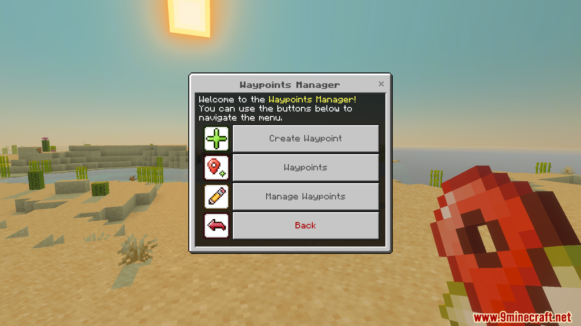Vanilla Waypoints Addon Screenshot 3 Waypoints manager menu showing options to create view and manage saved locations
