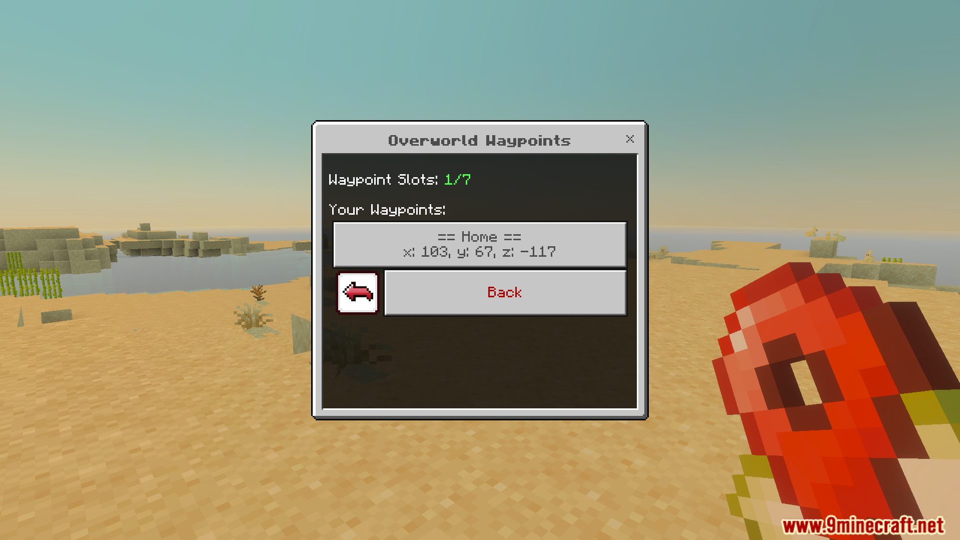 Vanilla Waypoints Addon Screenshot 6 Overworld Waypoints menu showing the saved Home location coordinates